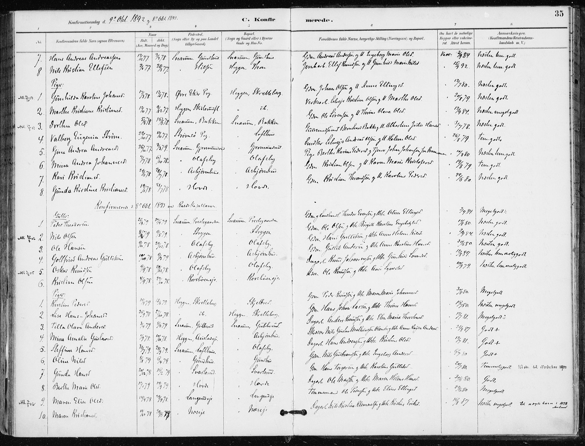 Modum kirkebøker, AV/SAKO-A-234/F/Fa/L0016: Parish register (official) no. 16, 1890-1899, p. 35