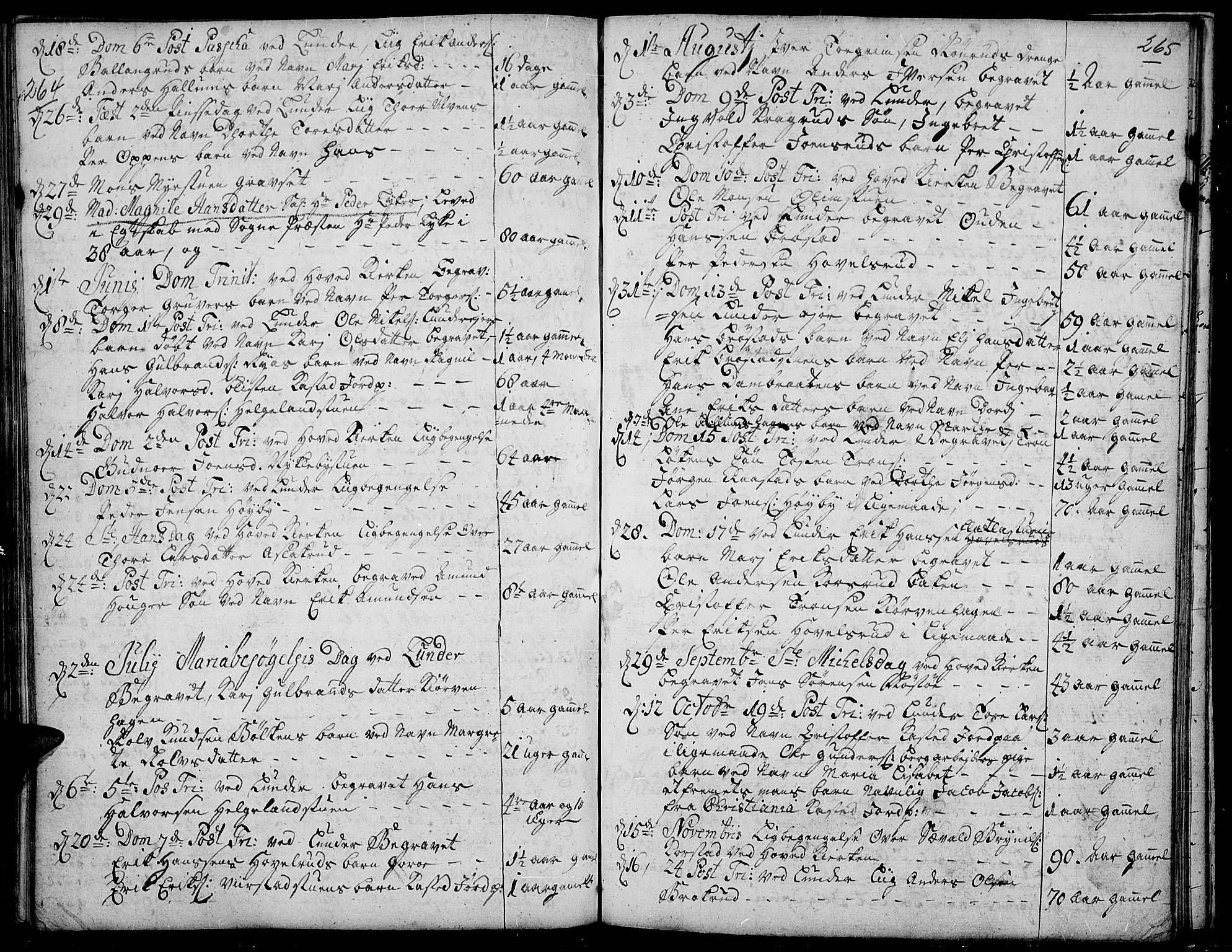 Jevnaker prestekontor, SAH/PREST-116/H/Ha/Haa/L0002: Parish register (official) no. 2, 1725-1751, p. 264-265