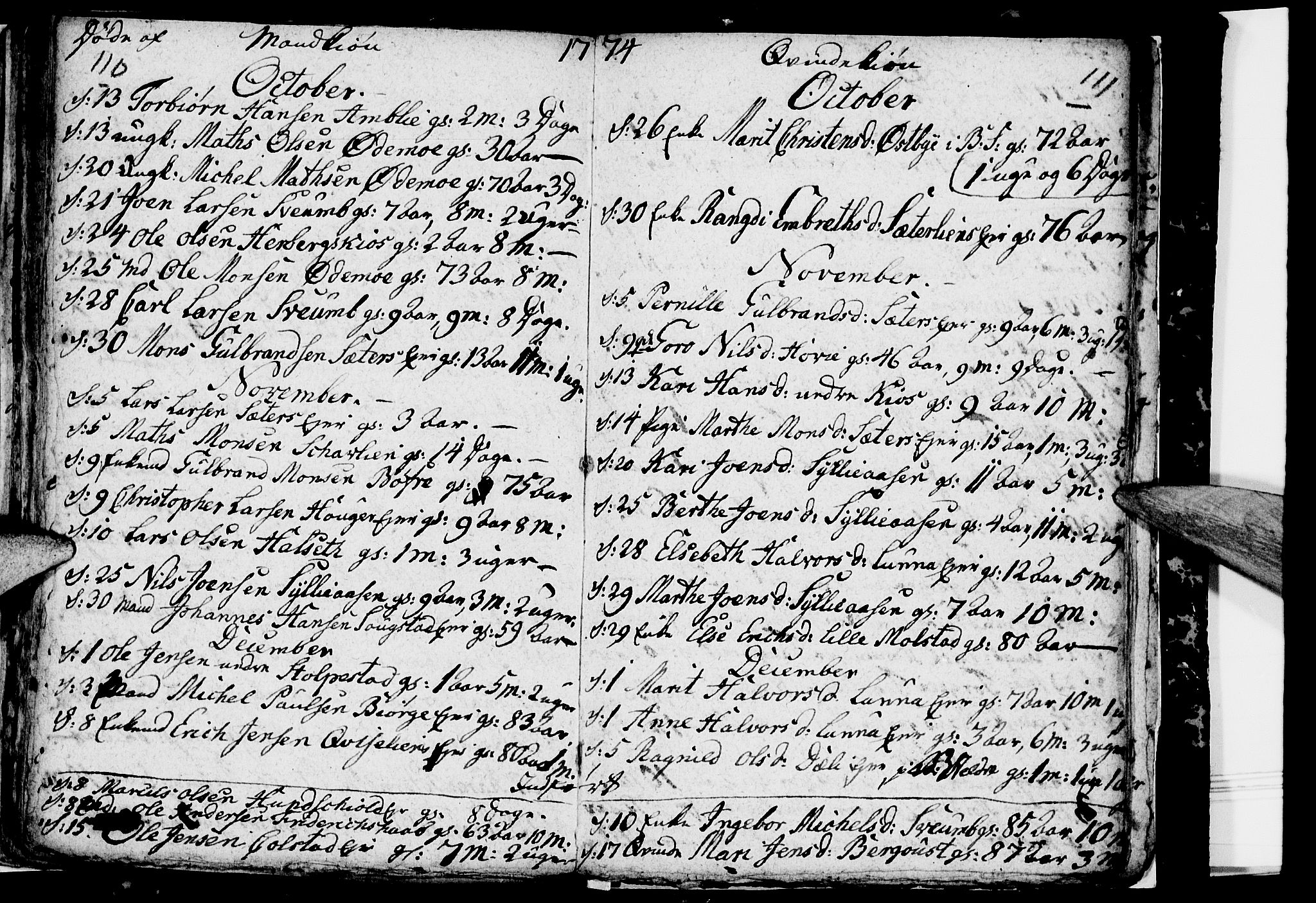 Ringsaker prestekontor, SAH/PREST-014/I/Ia/L0005/0001: Parish register draft no. 1A, 1773-1775, p. 110-111