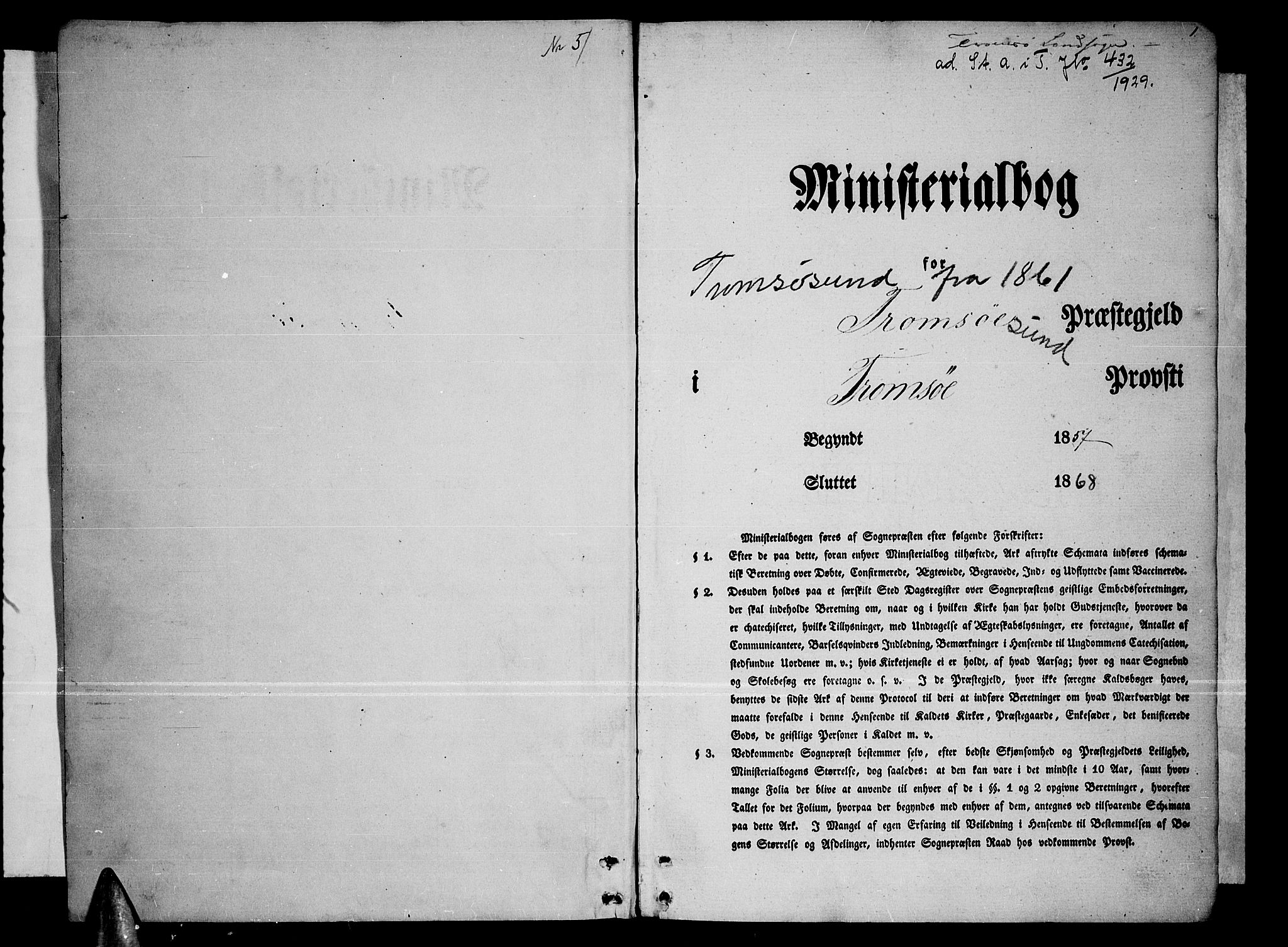 Tromsøysund sokneprestkontor, SATØ/S-1304/G/Gb/L0001klokker: Parish register (copy) no. 1, 1857-1869, p. 1
