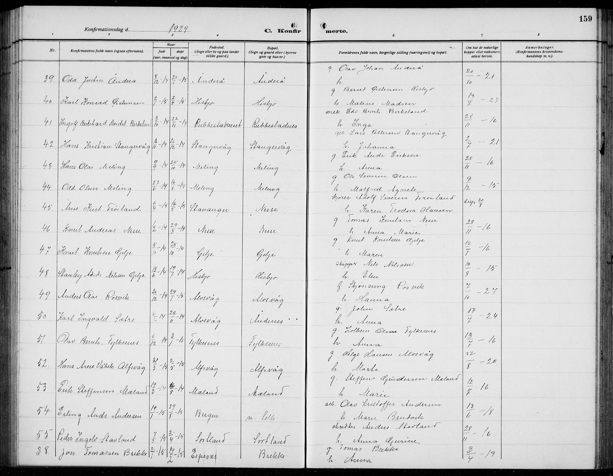 Finnås sokneprestembete, AV/SAB-A-99925/H/Ha/Hab/Habb/L0006: Parish register (copy) no. B 6, 1920-1936, p. 159