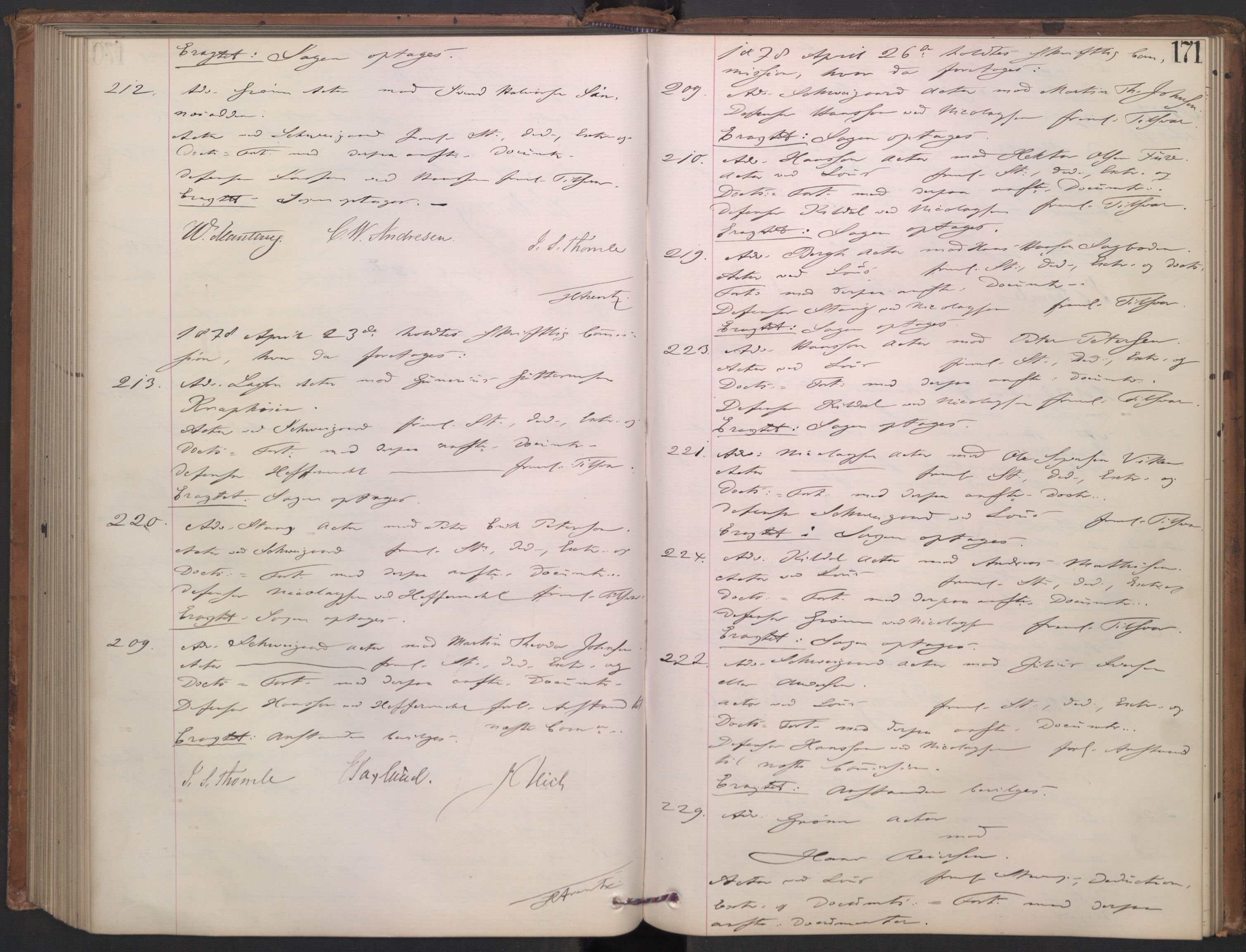 Høyesterett, AV/RA-S-1002/E/Ef/L0013: Protokoll over saker som gikk til skriftlig behandling, 1873-1879, p. 170b-171a