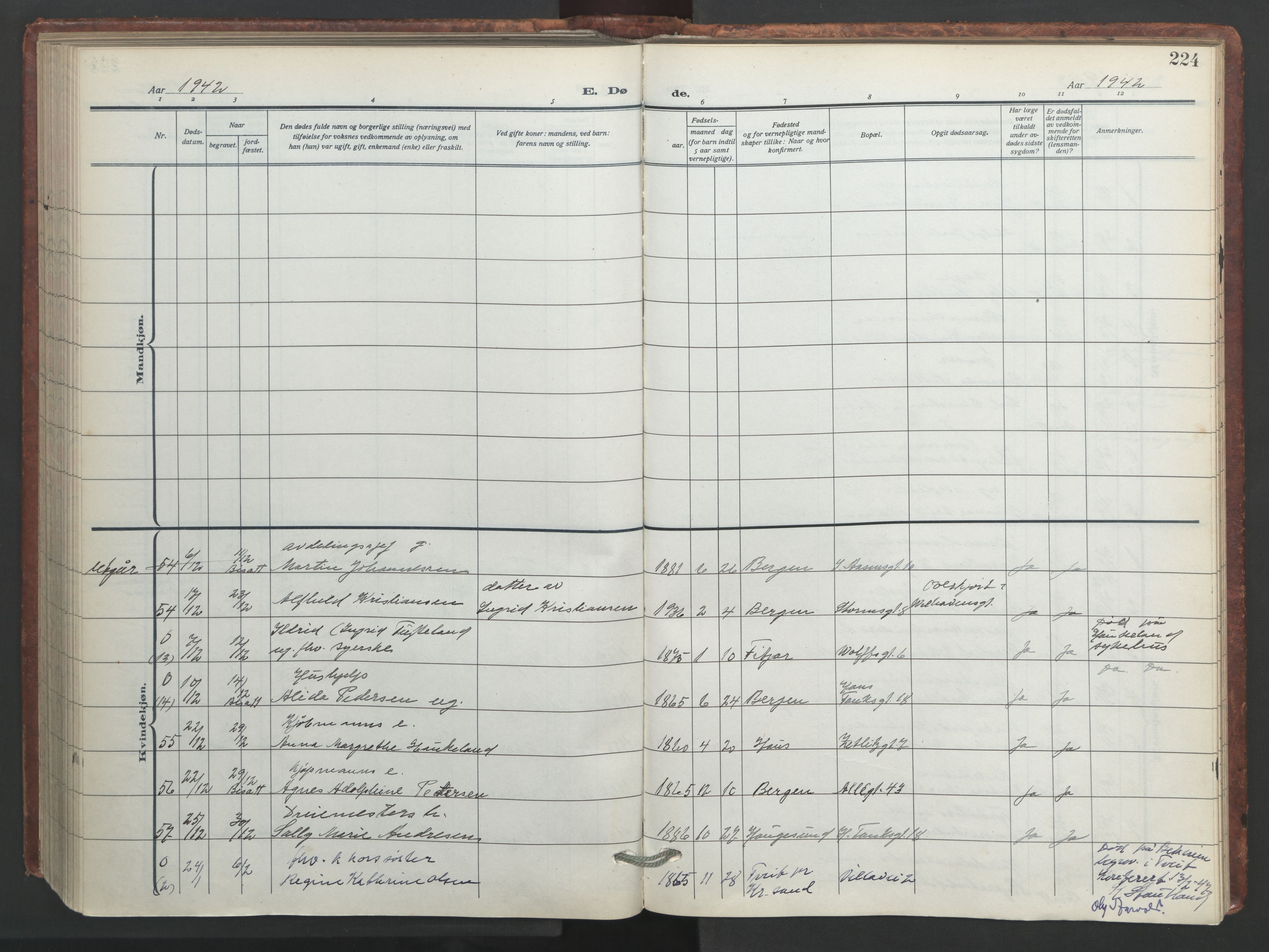 Johanneskirken sokneprestembete, AV/SAB-A-76001/H/Hab: Parish register (copy) no. D 2, 1916-1950, p. 223b-224a