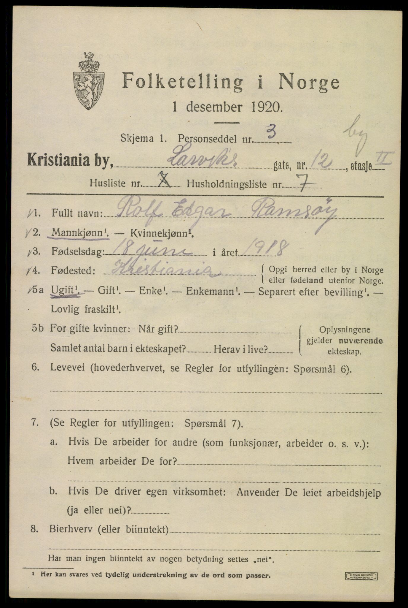 SAO, 1920 census for Kristiania, 1920, p. 361829