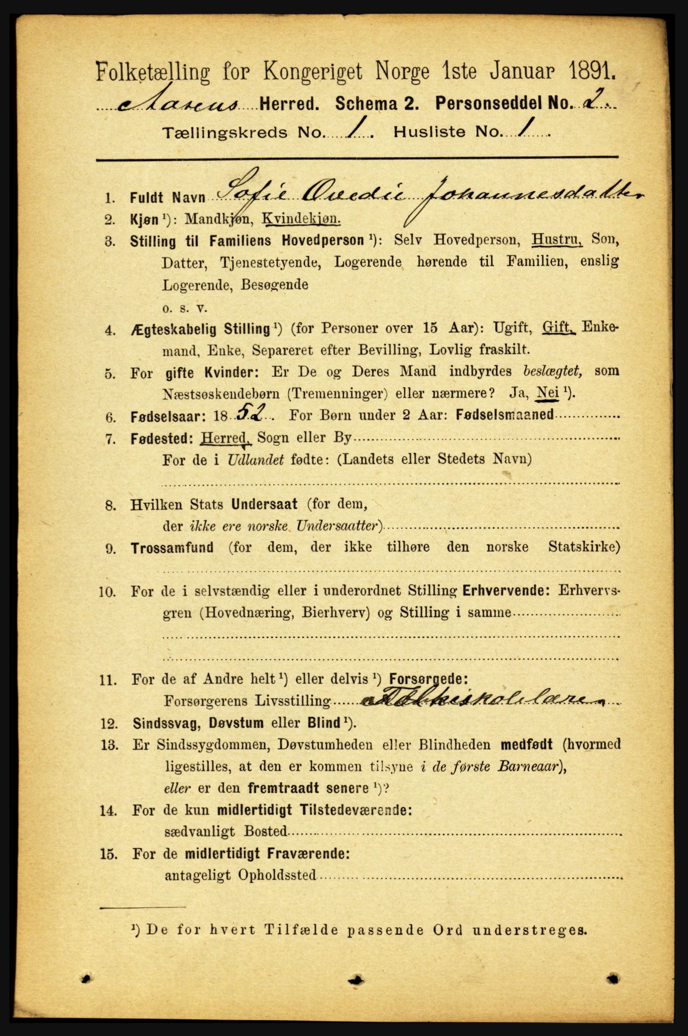 RA, 1891 census for 1716 Åsen, 1891, p. 99