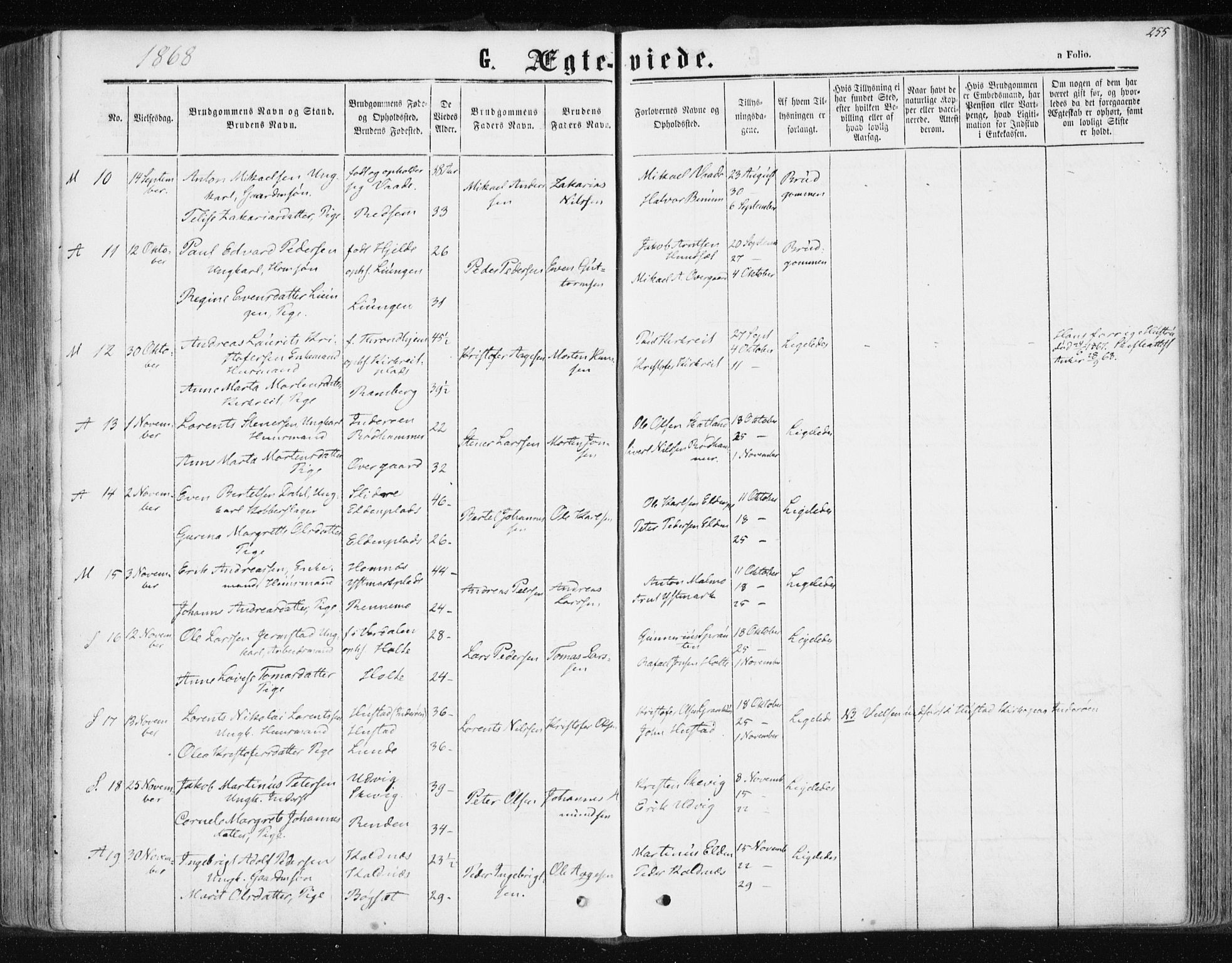 Ministerialprotokoller, klokkerbøker og fødselsregistre - Nord-Trøndelag, SAT/A-1458/741/L0394: Parish register (official) no. 741A08, 1864-1877, p. 255
