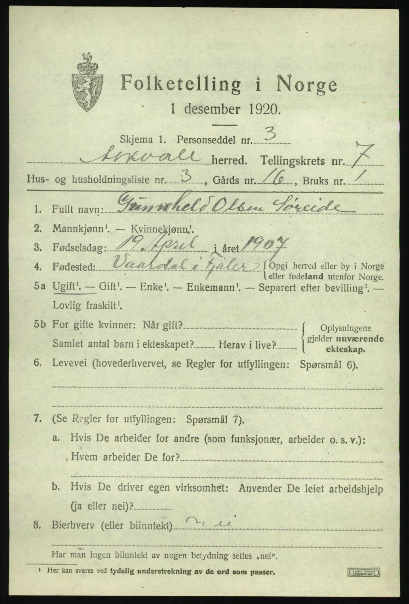 SAB, 1920 census for Askvoll, 1920, p. 3286