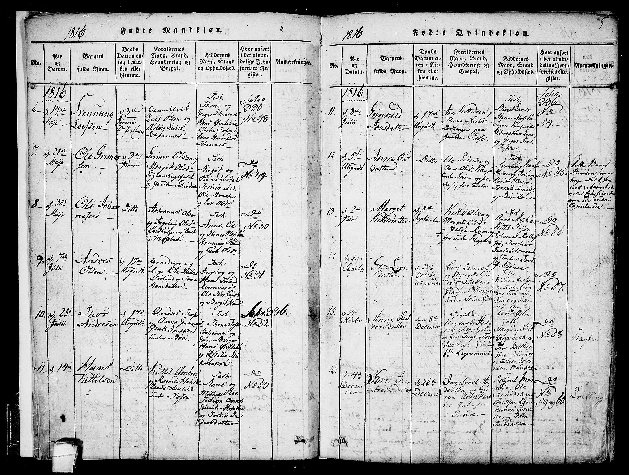 Hjartdal kirkebøker, AV/SAKO-A-270/F/Fb/L0001: Parish register (official) no. II 1, 1815-1843, p. 5