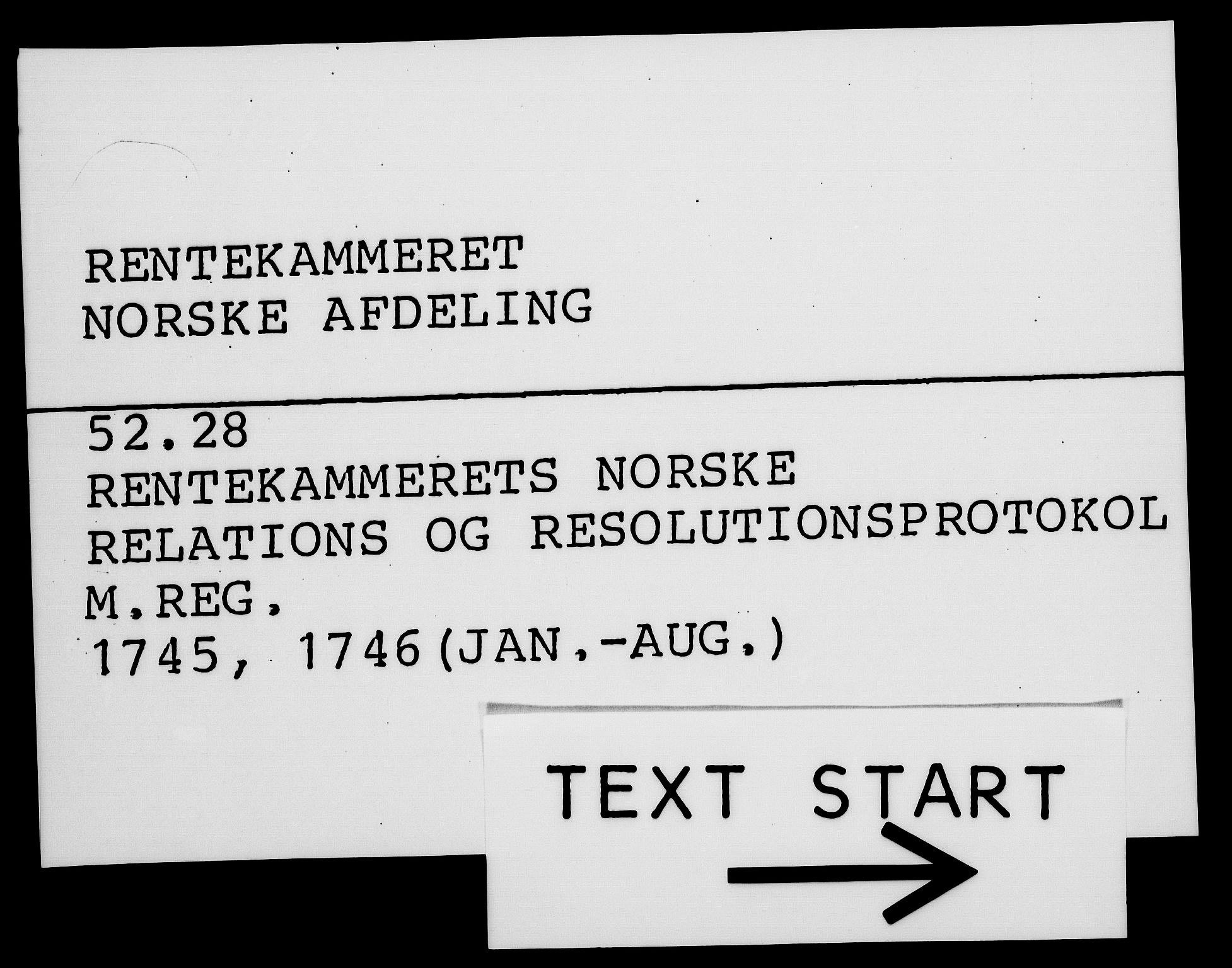 Rentekammeret, Kammerkanselliet, RA/EA-3111/G/Gf/Gfa/L0028: Norsk relasjons- og resolusjonsprotokoll (merket RK 52.28), 1745-1746, p. 1