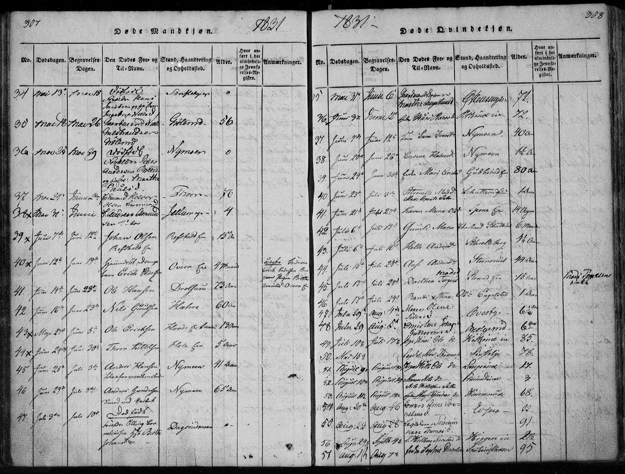 Modum kirkebøker, AV/SAKO-A-234/F/Fa/L0005: Parish register (official) no. 5, 1824-1841, p. 307-308