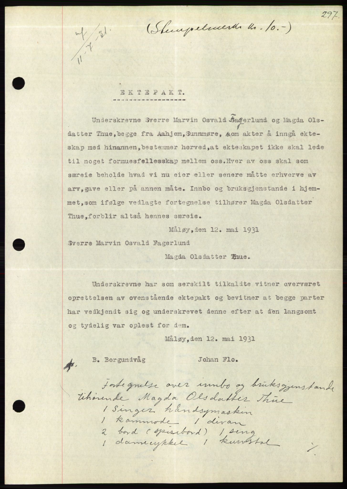 Søre Sunnmøre sorenskriveri, AV/SAT-A-4122/1/2/2C/L0052: Mortgage book no. 46, 1931-1931, Deed date: 27.06.1931