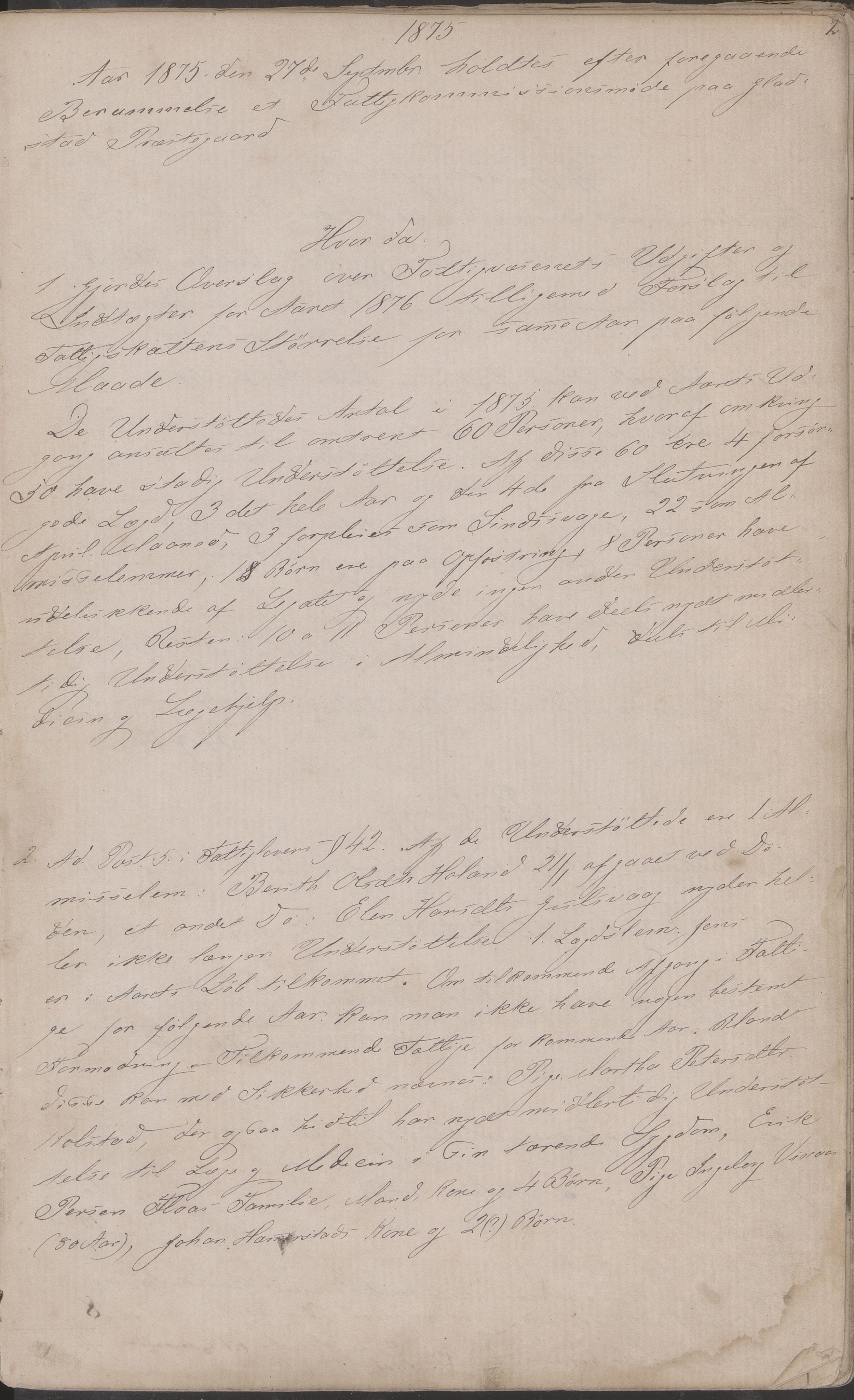 Vega kommune. Fattigstyret, AIN/K-18150.610/A/L0002: Forhandlingsprotokoll, 1875-1889, p. 2