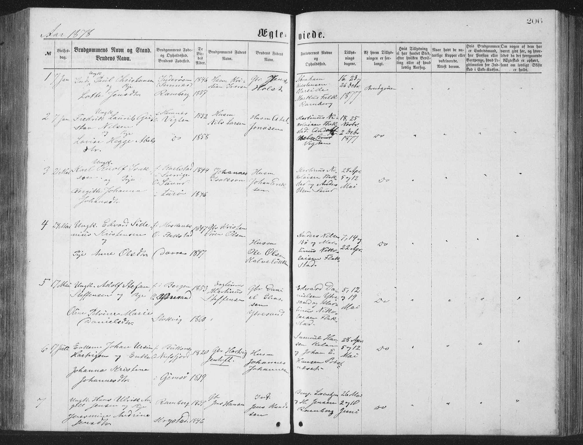 Ministerialprotokoller, klokkerbøker og fødselsregistre - Nordland, SAT/A-1459/885/L1213: Parish register (copy) no. 885C02, 1874-1892, p. 206