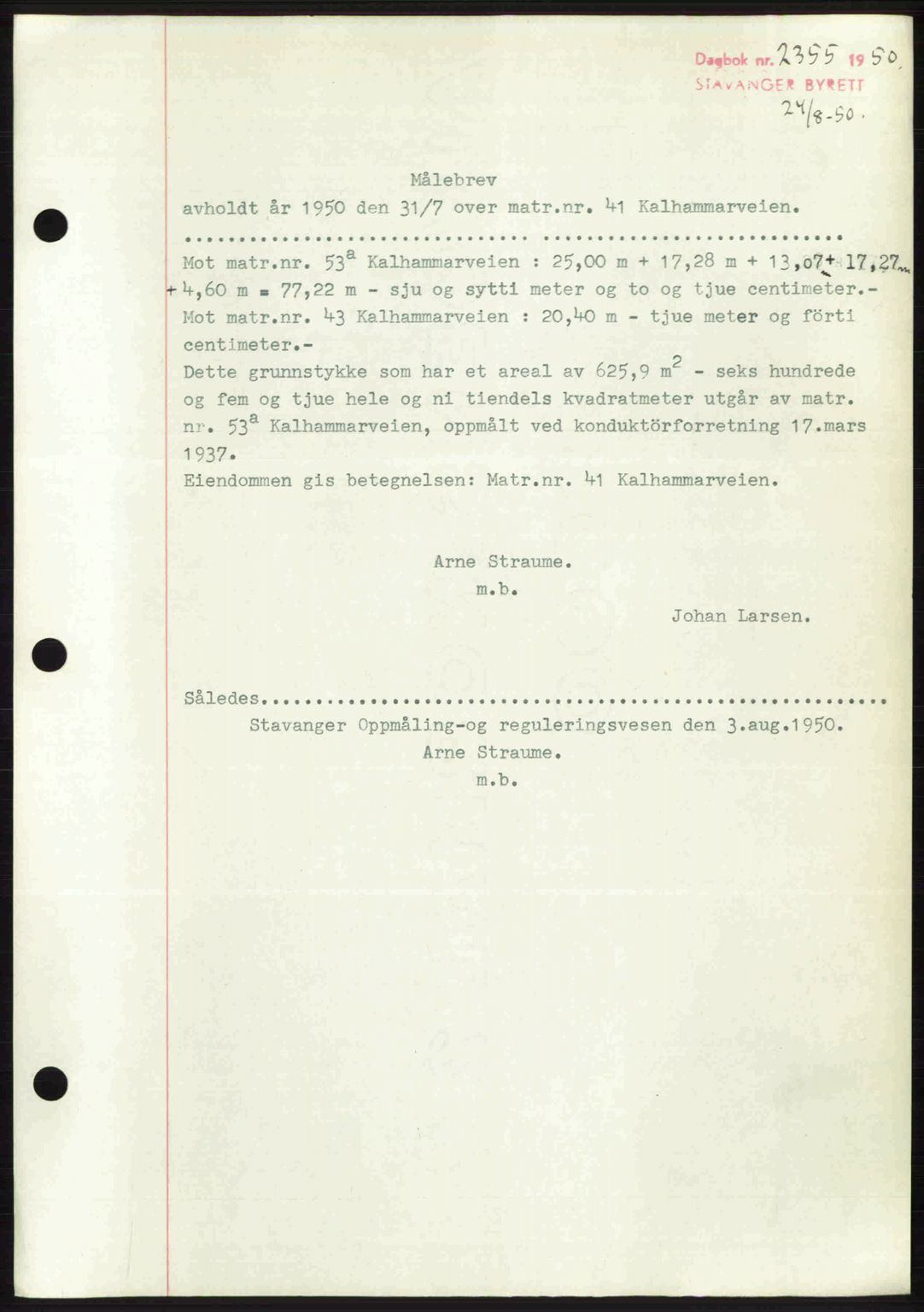 Stavanger byrett, AV/SAST-A-100455/002/G/Gb/L0024: Mortgage book no. A13, 1949-1950, Diary no: : 2355/1950