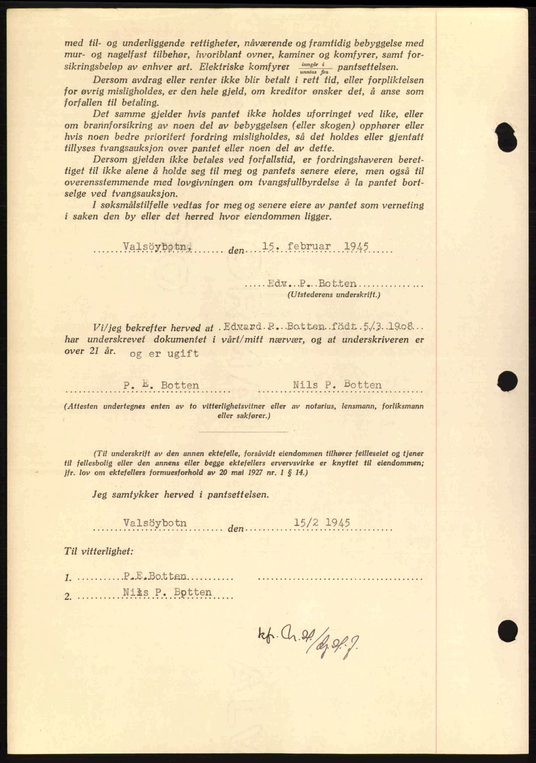 Nordmøre sorenskriveri, AV/SAT-A-4132/1/2/2Ca: Mortgage book no. B92, 1944-1945, Diary no: : 412/1945