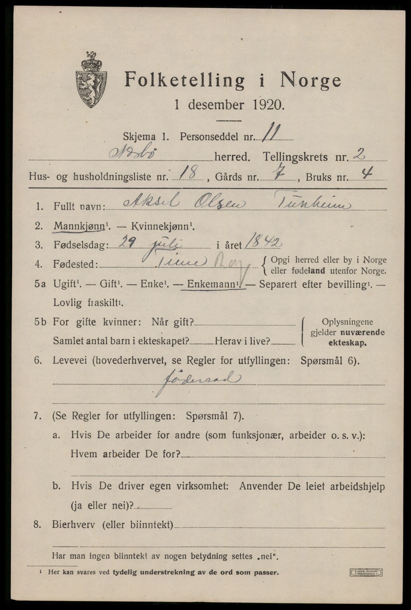 SAST, 1920 census for Nærbø, 1920, p. 1657