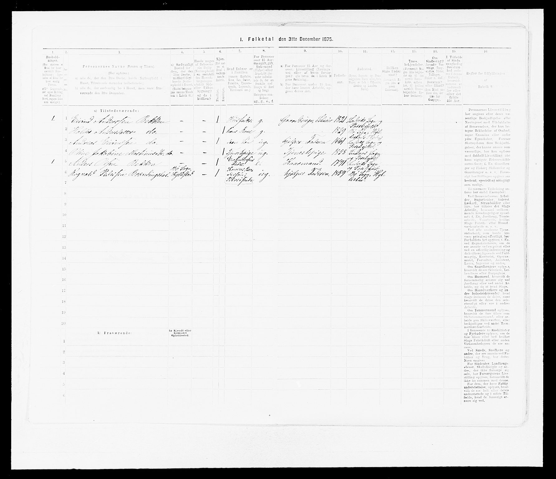 SAB, 1875 census for 1415P Lavik, 1875, p. 124