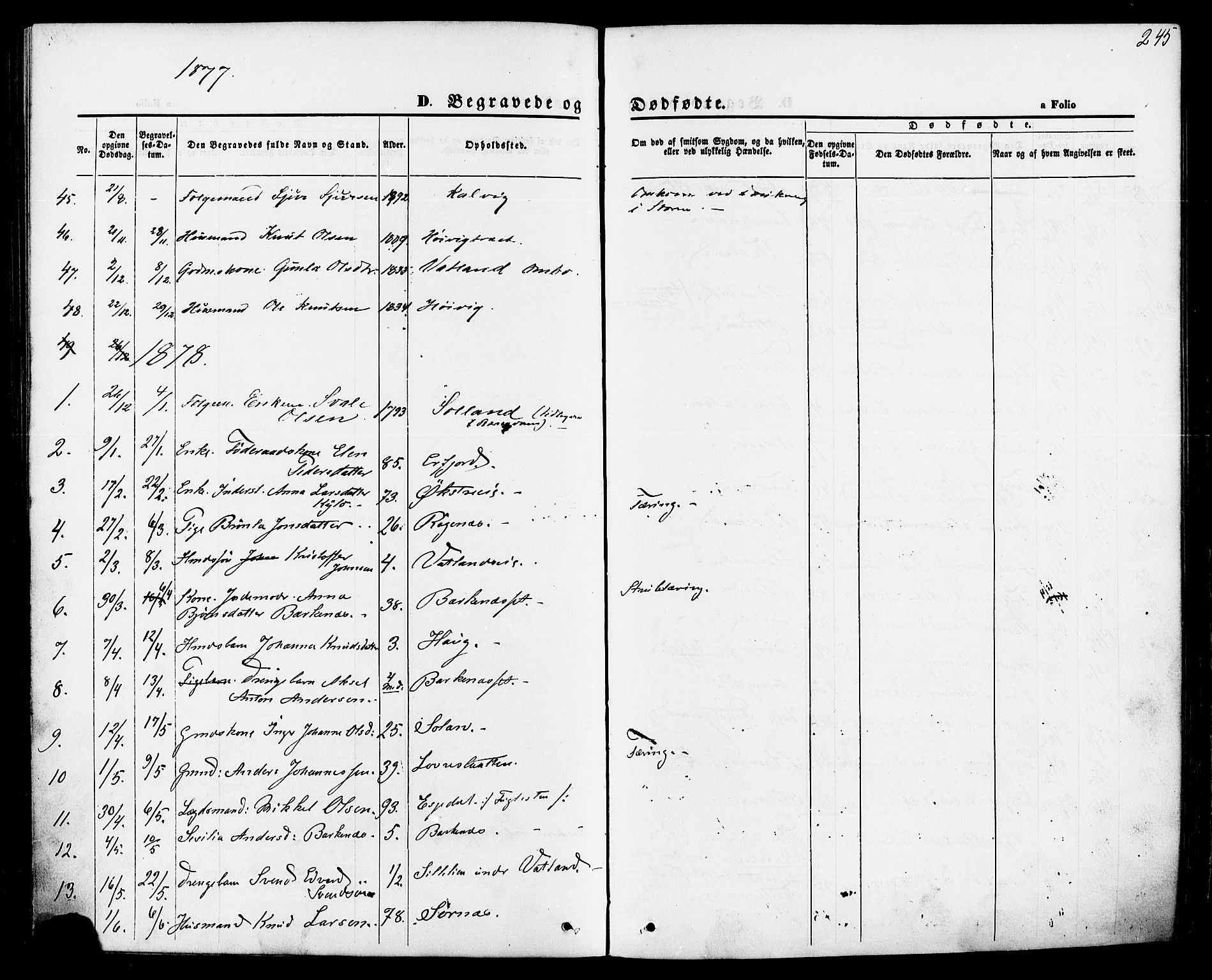 Jelsa sokneprestkontor, SAST/A-101842/01/IV: Parish register (official) no. A 8, 1867-1883, p. 245