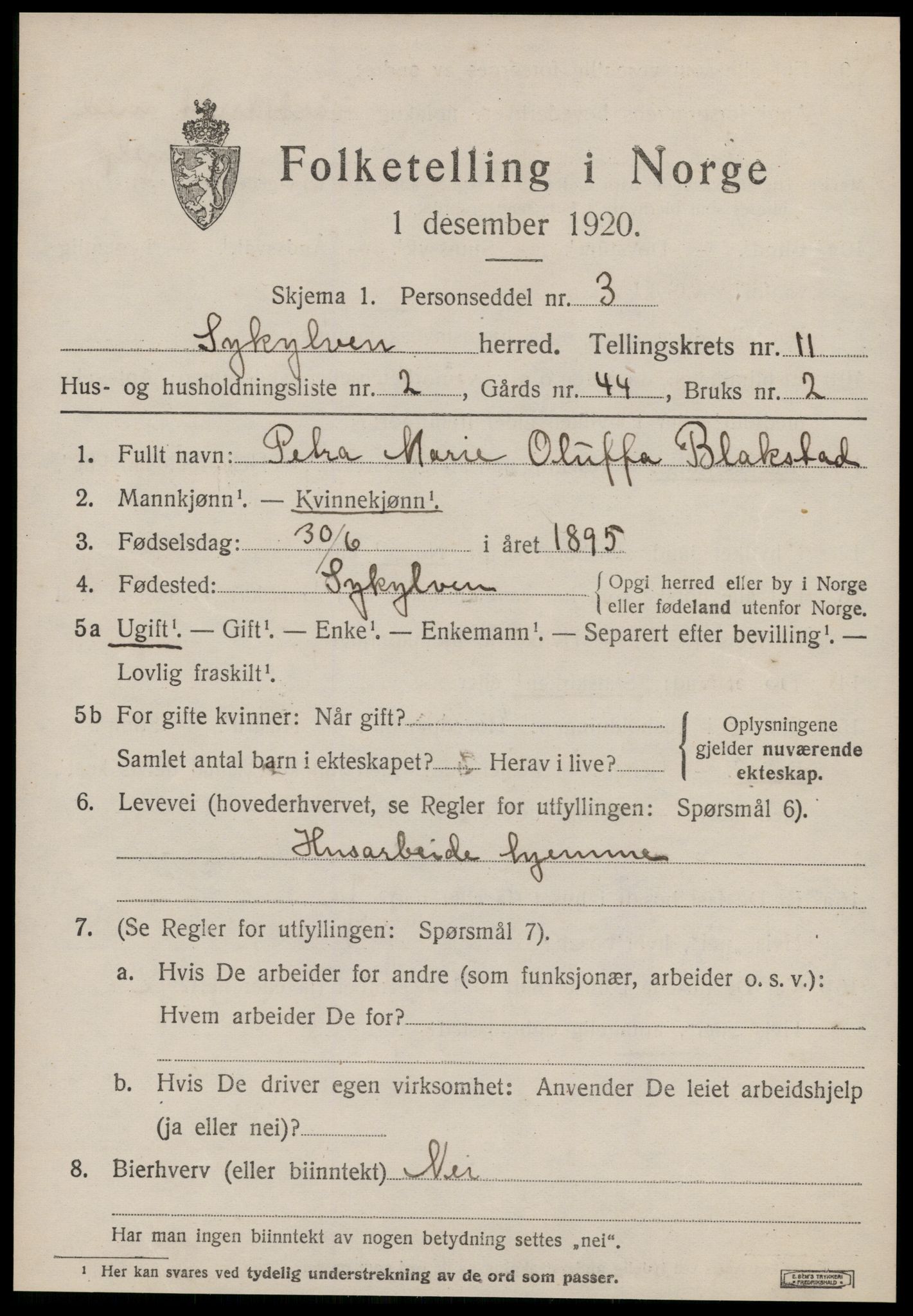 SAT, 1920 census for Sykkylven, 1920, p. 5427