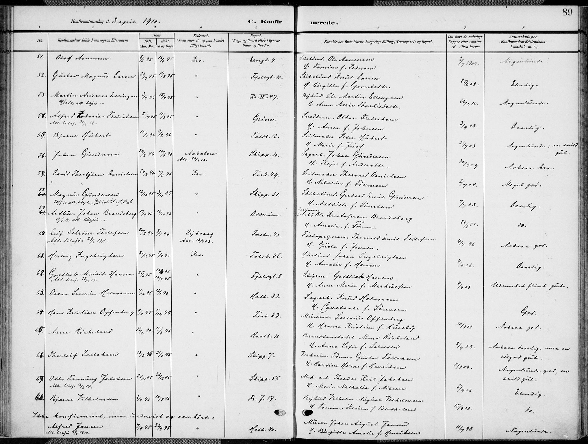 Kristiansand domprosti, SAK/1112-0006/F/Fa/L0022: Parish register (official) no. A 21, 1905-1916, p. 89
