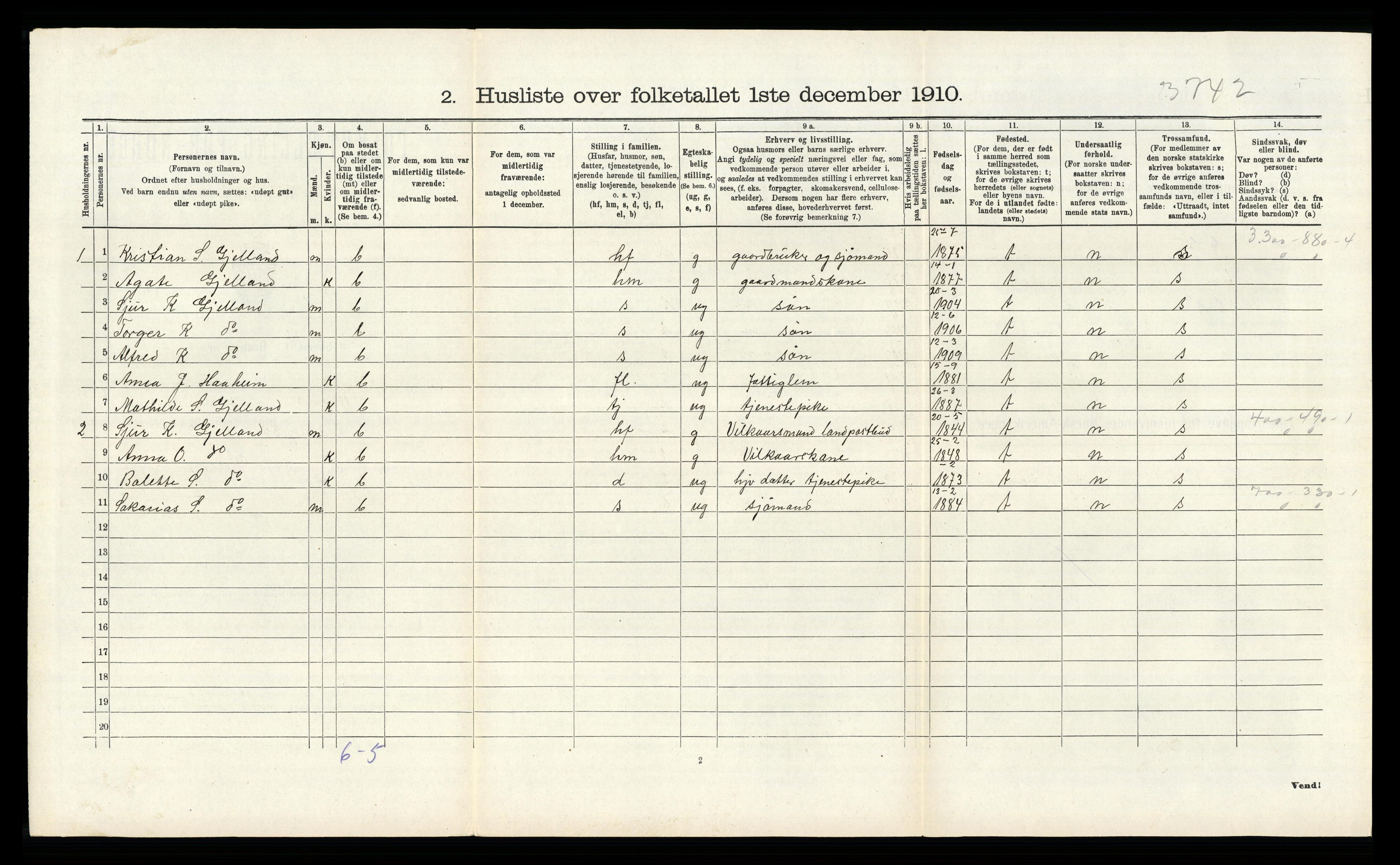 RA, 1910 census for Tysnes, 1910, p. 821