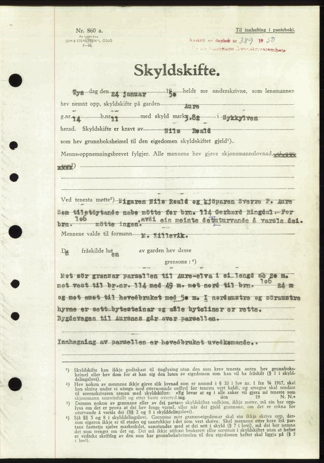 Nordre Sunnmøre sorenskriveri, AV/SAT-A-0006/1/2/2C/2Ca: Mortgage book no. A33, 1949-1950, Diary no: : 389/1950