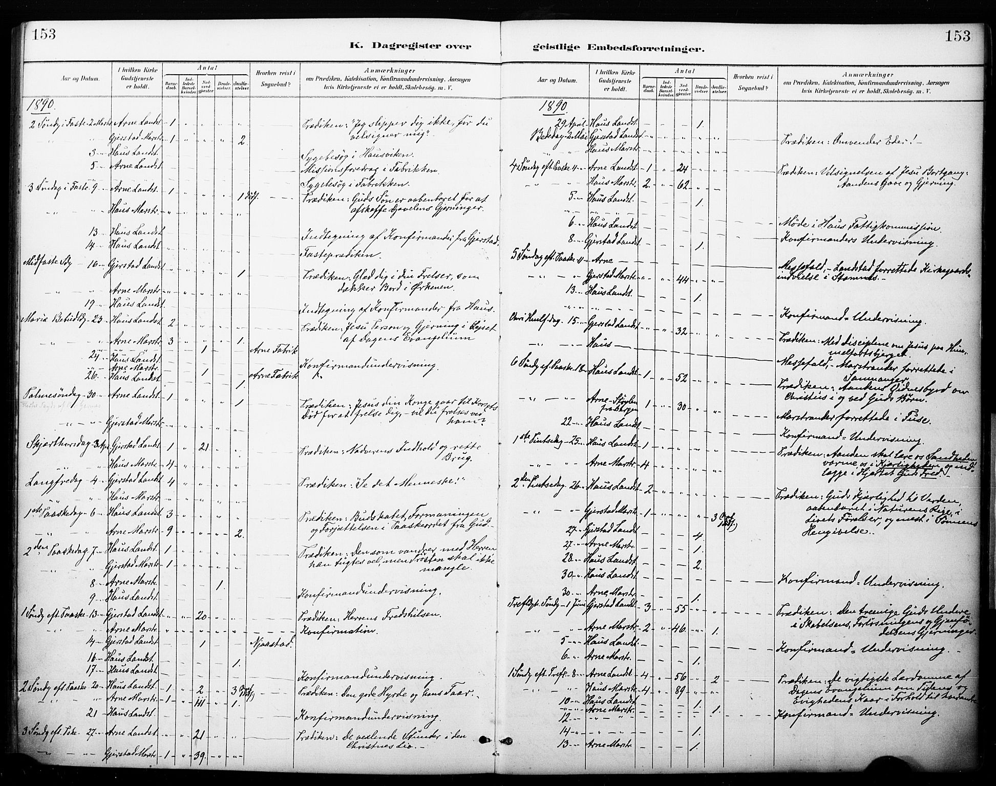 Haus sokneprestembete, AV/SAB-A-75601/H/Haa: Parish register (official) no. B 1, 1887-1898, p. 153