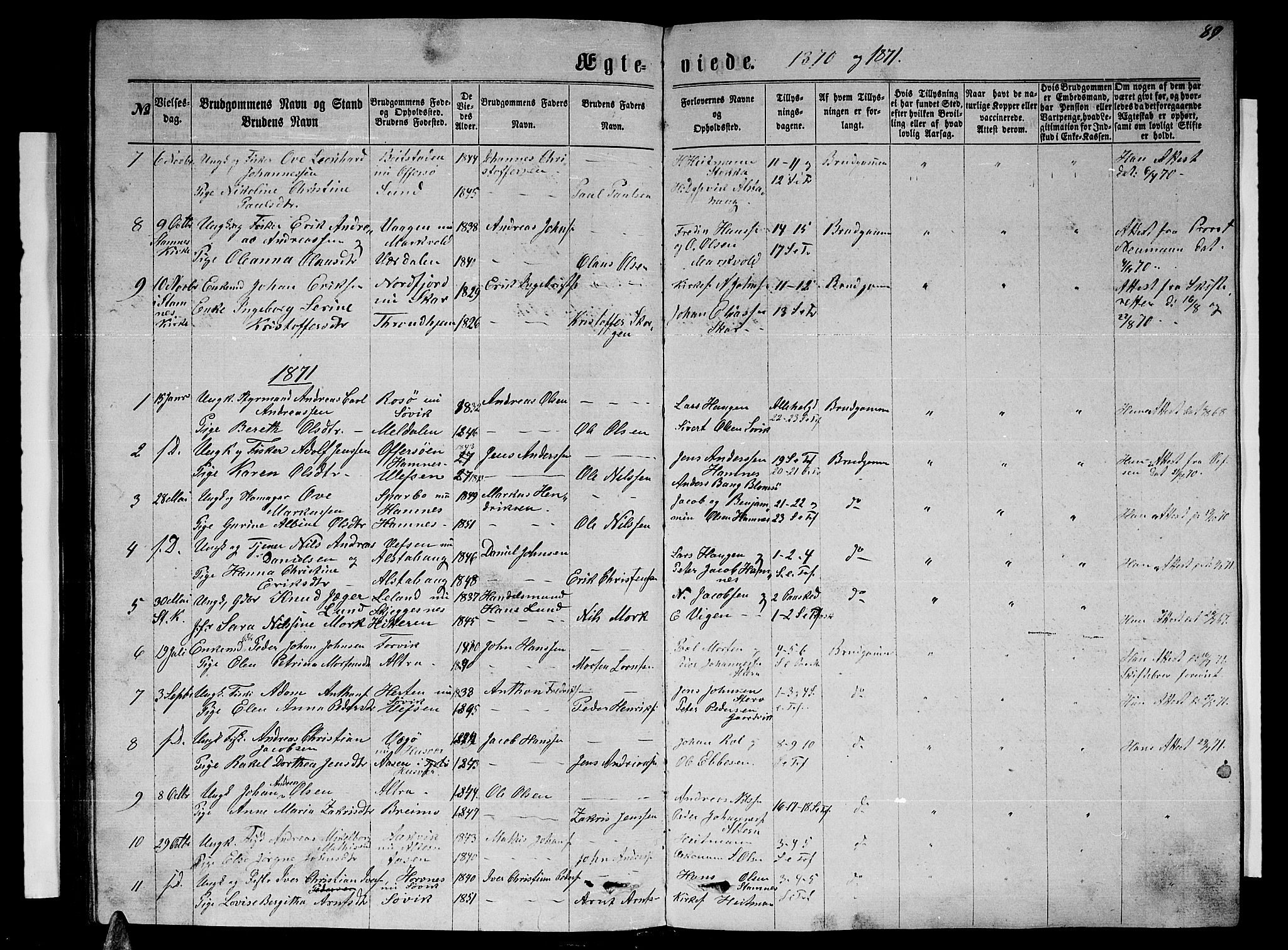 Ministerialprotokoller, klokkerbøker og fødselsregistre - Nordland, SAT/A-1459/830/L0461: Parish register (copy) no. 830C03, 1866-1881, p. 89
