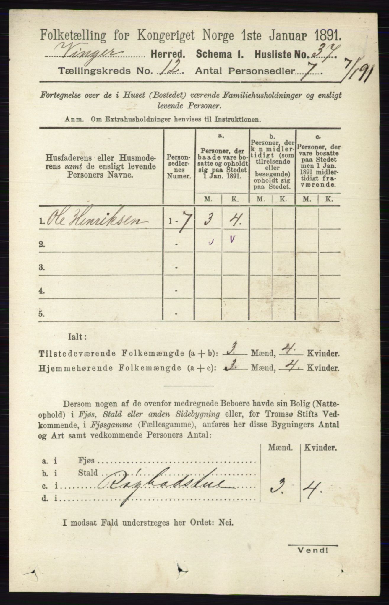 RA, 1891 census for 0421 Vinger, 1891, p. 5768