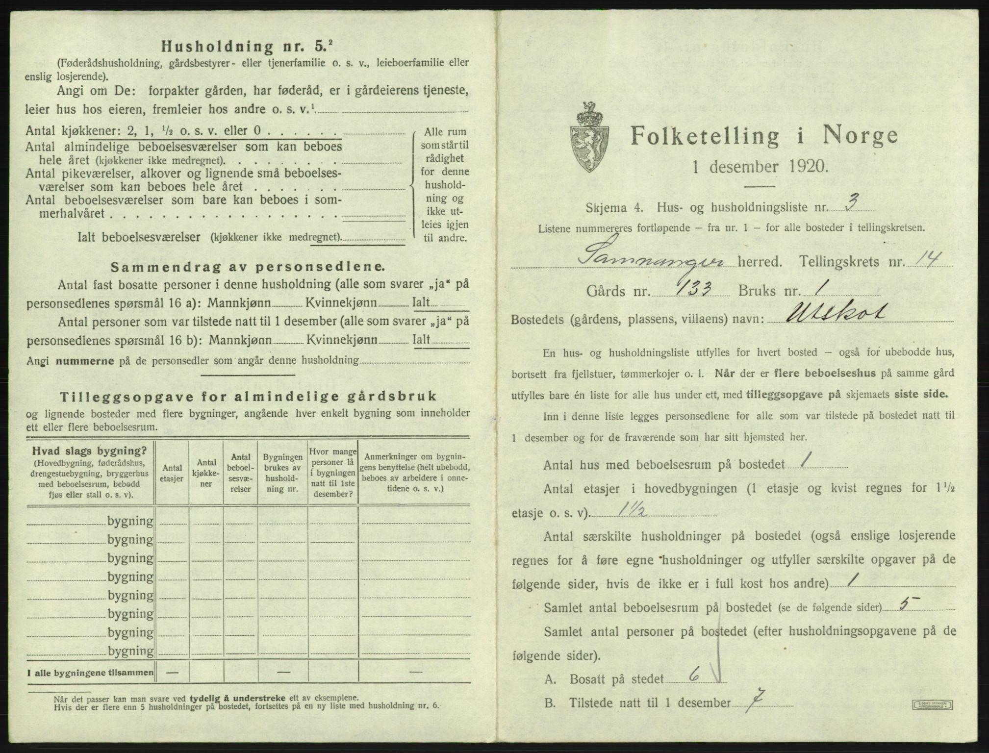 SAB, 1920 census for Samnanger, 1920, p. 785