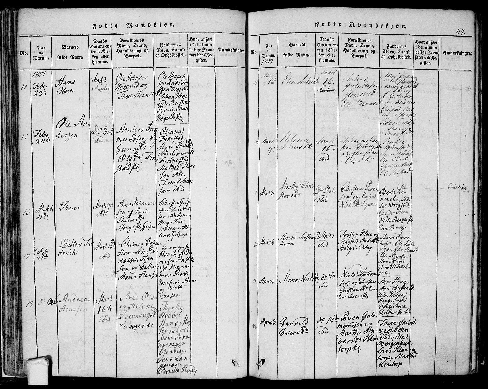 Eidsberg prestekontor Kirkebøker, AV/SAO-A-10905/F/Fa/L0007: Parish register (official) no. I 7, 1814-1832, p. 44
