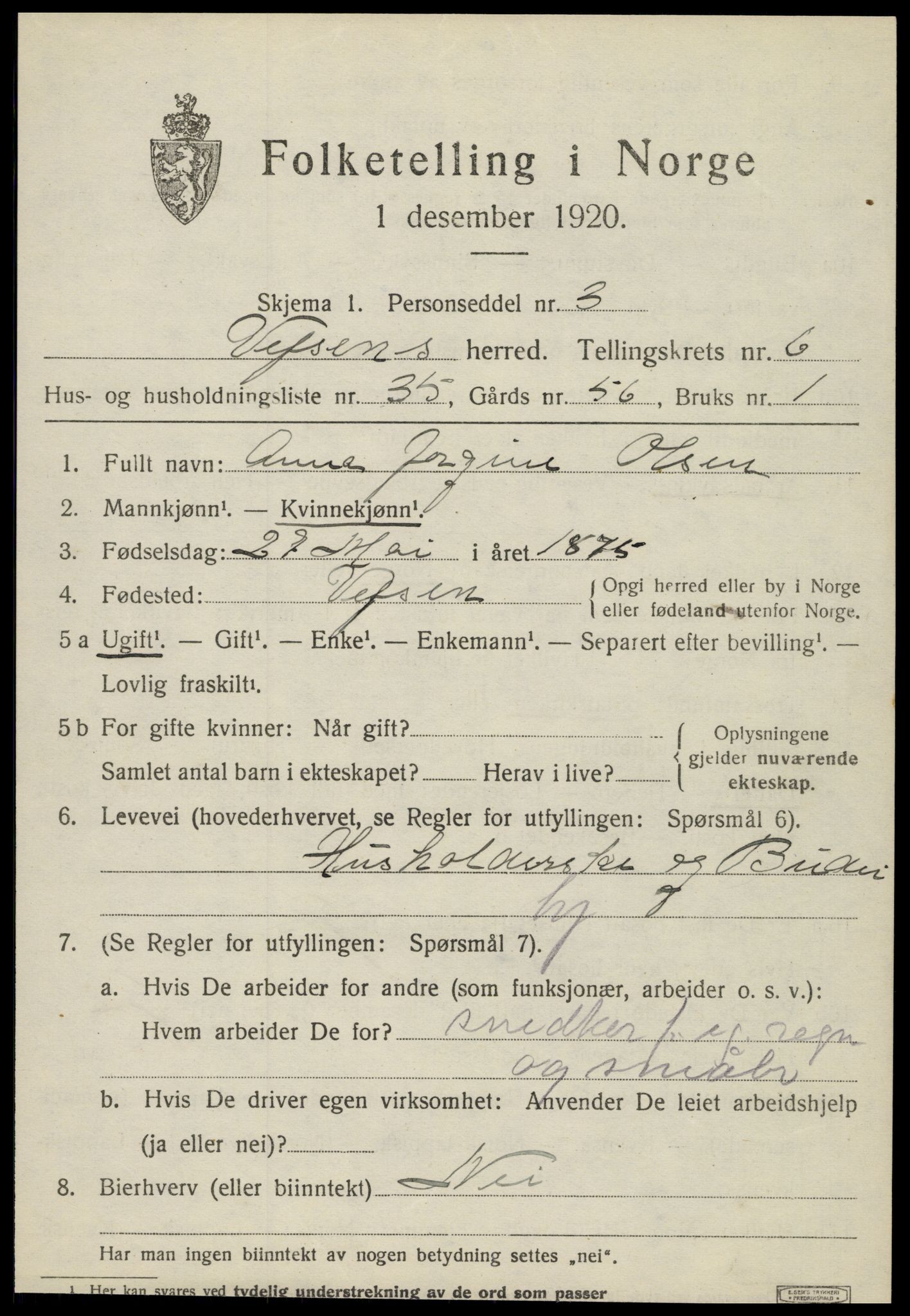 SAT, 1920 census for Vefsn, 1920, p. 4681