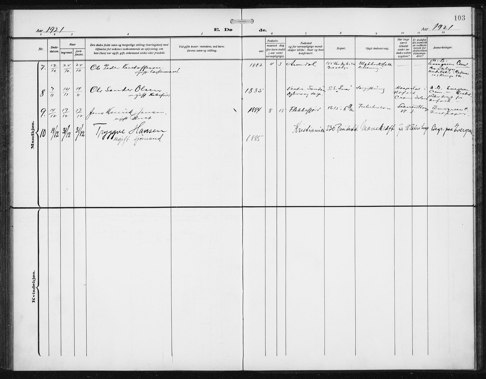 Den norske sjømannsmisjon i utlandet/New York, SAB/SAB/PA-0110/H/Ha/L0007: Parish register (official) no. A 7, 1915-1923, p. 103