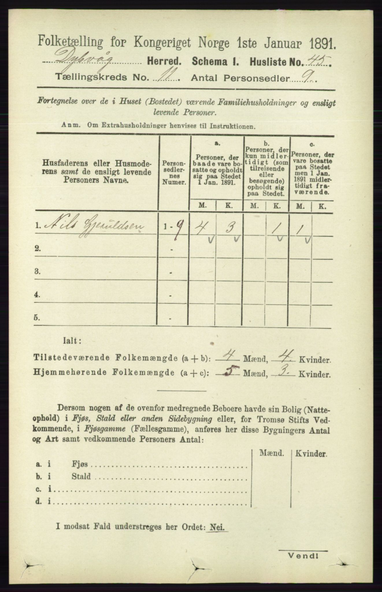 RA, 1891 census for 0915 Dypvåg, 1891, p. 4287