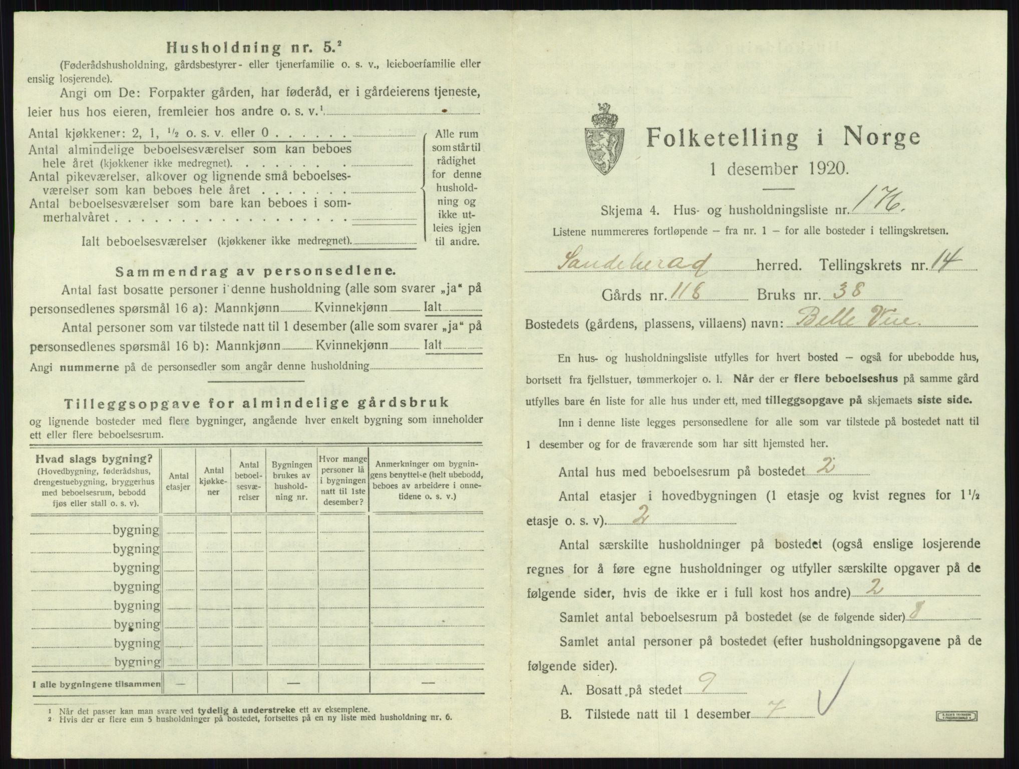 SAKO, 1920 census for Sandeherred, 1920, p. 3214