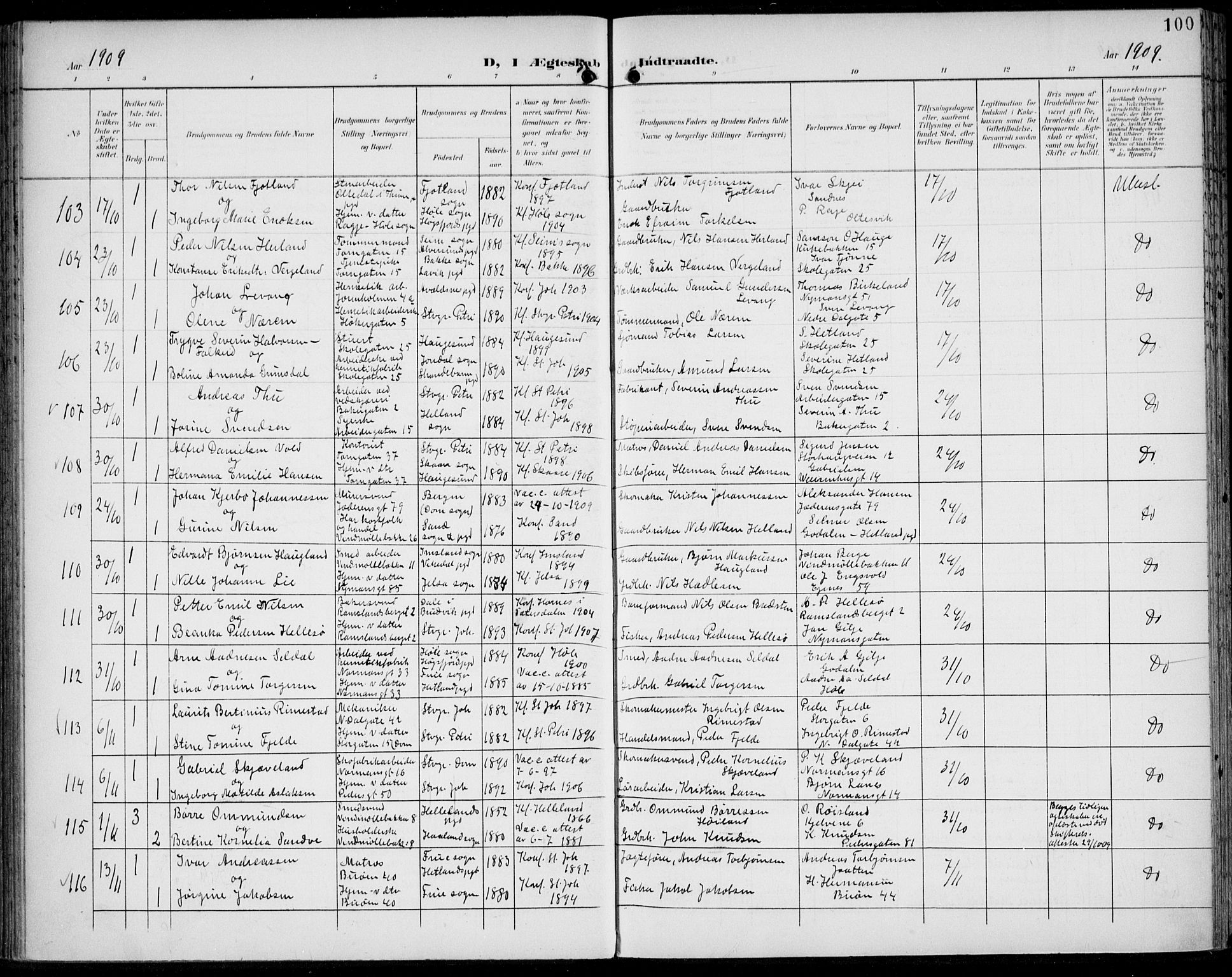 St. Johannes sokneprestkontor, SAST/A-101814/002/B/L0001: Parish register (official) no. A 8, 1899-1917, p. 100