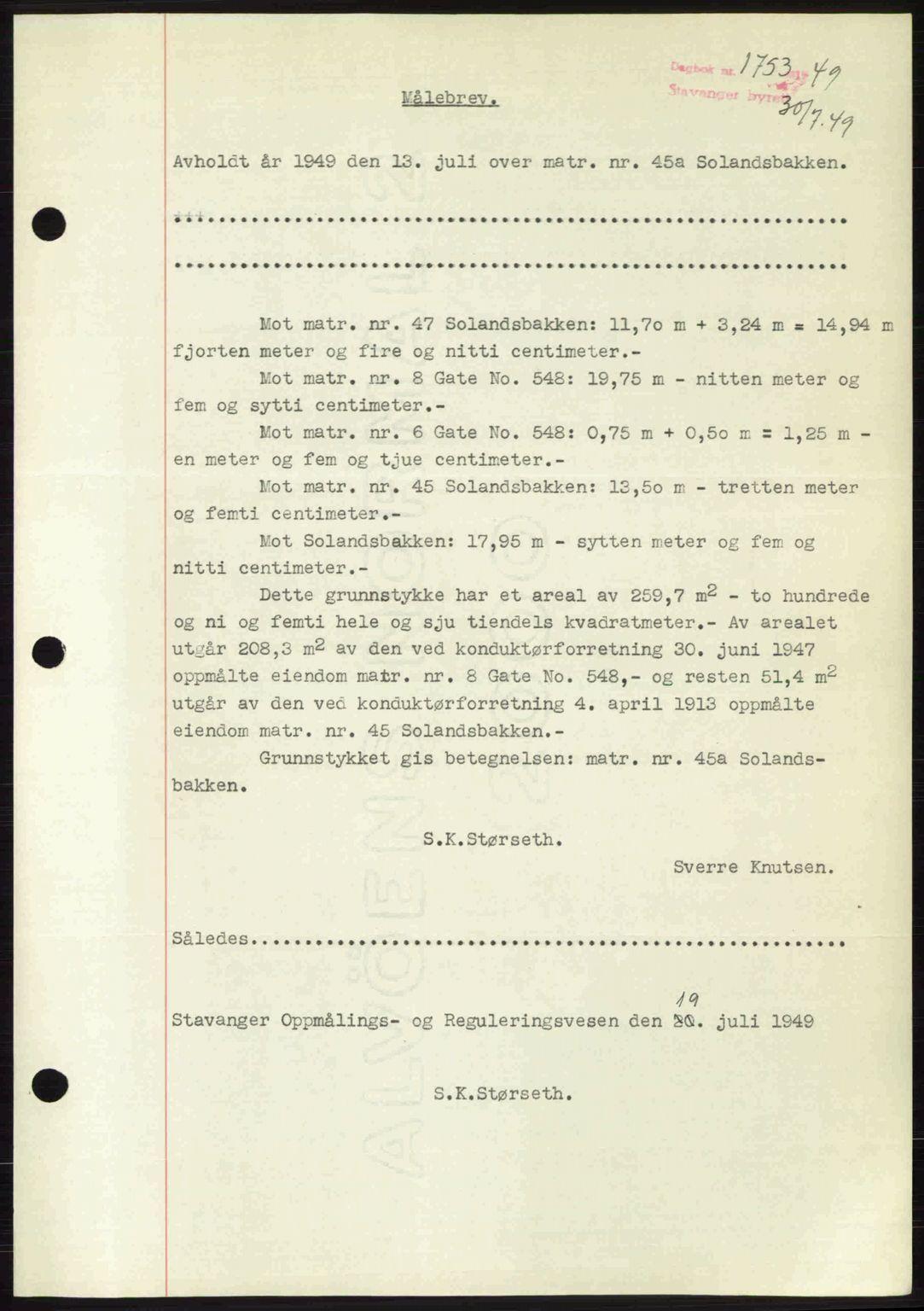 Stavanger byrett, SAST/A-100455/002/G/Gb/L0023: Mortgage book no. A12, 1948-1949, Diary no: : 1753/1949