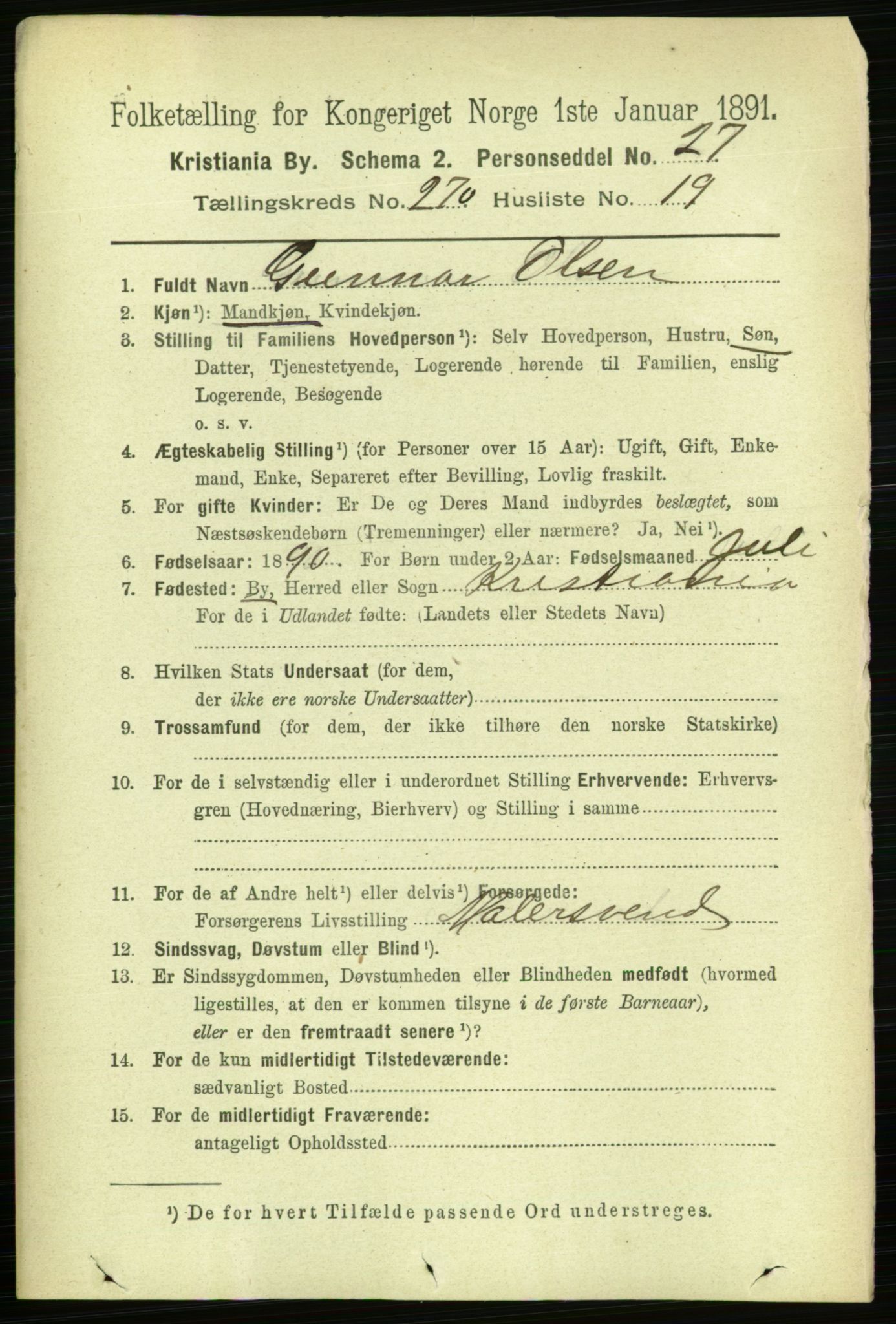 RA, 1891 census for 0301 Kristiania, 1891, p. 164421