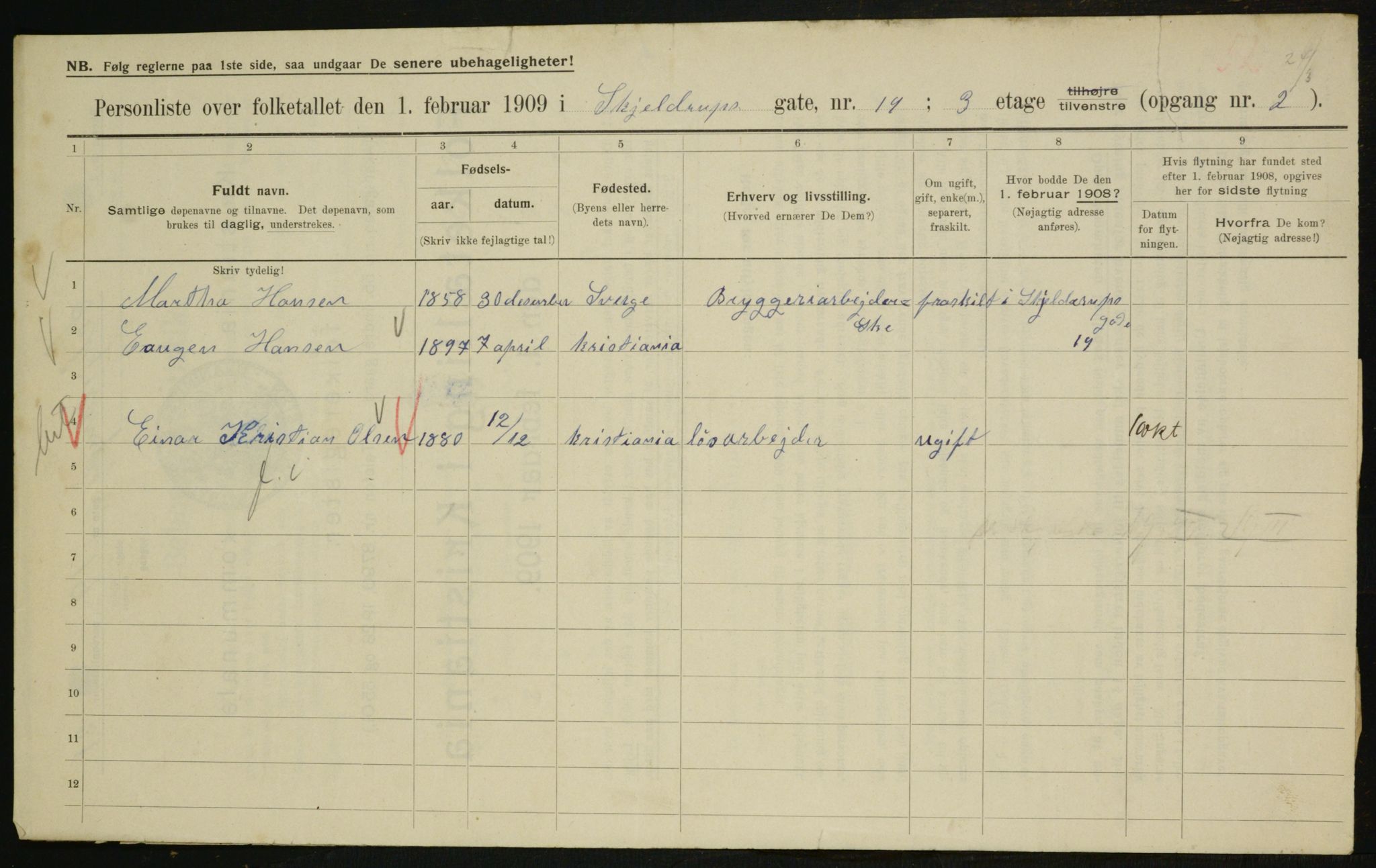 OBA, Municipal Census 1909 for Kristiania, 1909, p. 87187