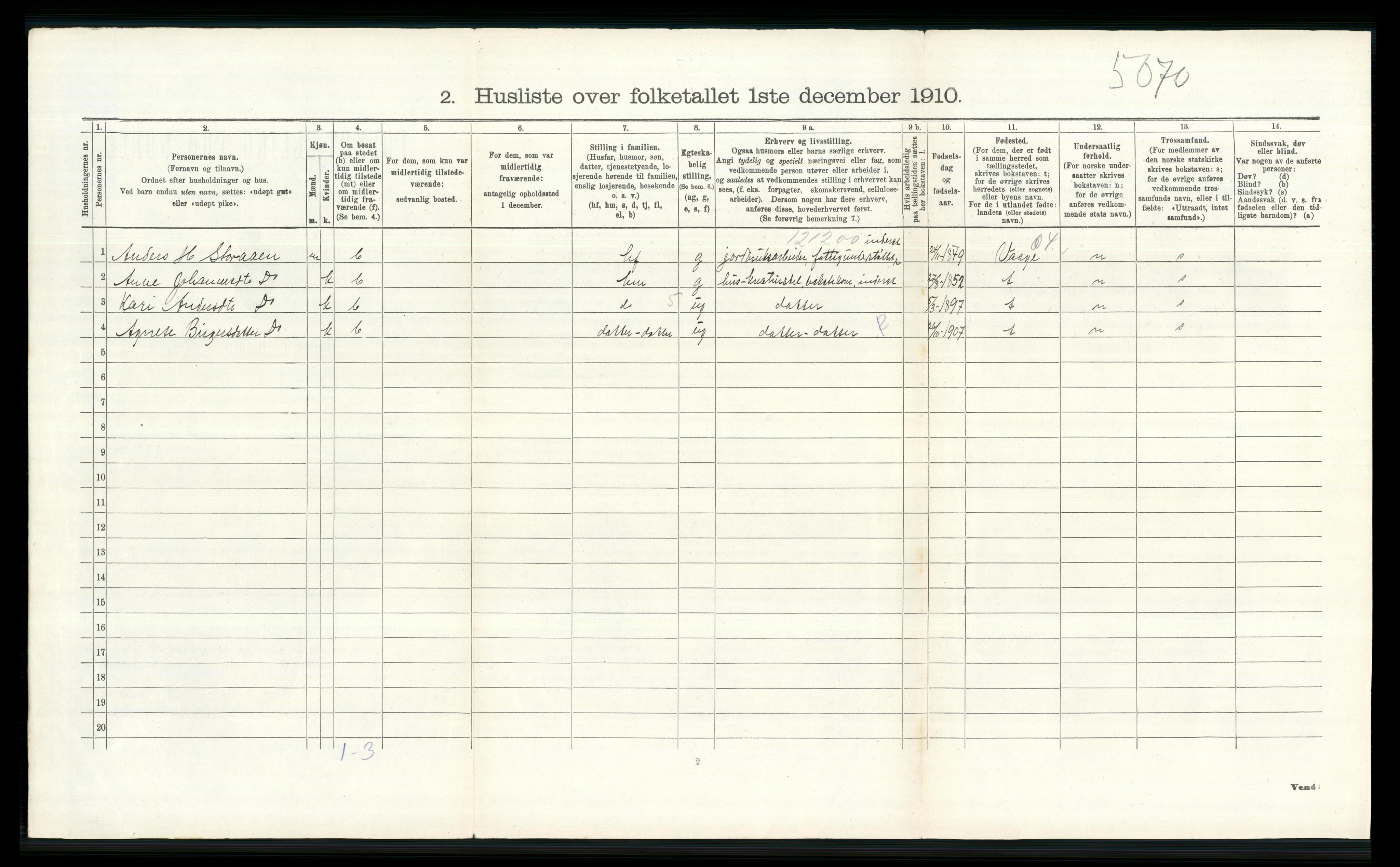 RA, 1910 census for Lom, 1910, p. 590