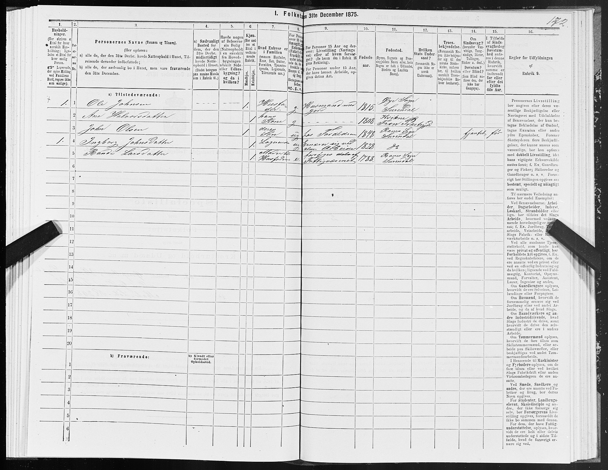 SAT, 1875 census for 1566P Surnadal, 1875, p. 2172