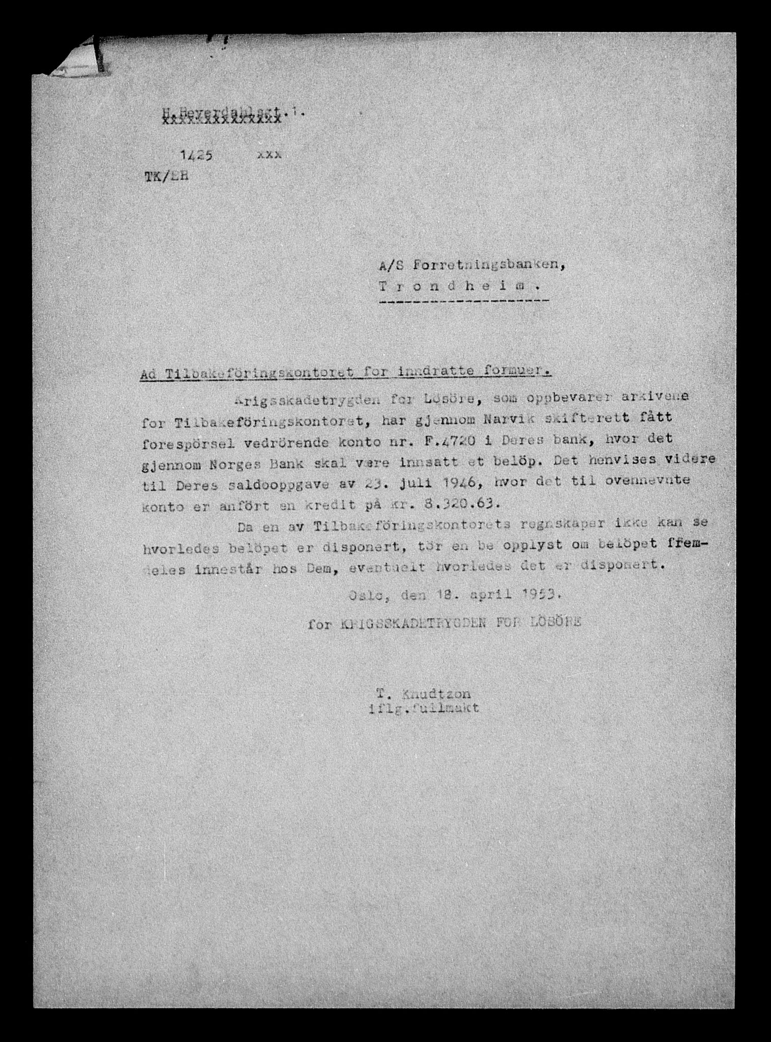 Justisdepartementet, Tilbakeføringskontoret for inndratte formuer, AV/RA-S-1564/H/Hc/Hcb/L0913: --, 1945-1947, p. 12