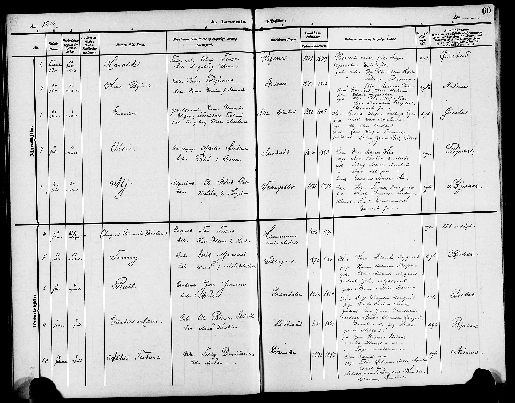 Øyestad sokneprestkontor, AV/SAK-1111-0049/F/Fb/L0011: Parish register (copy) no. B 11, 1906-1918, p. 60