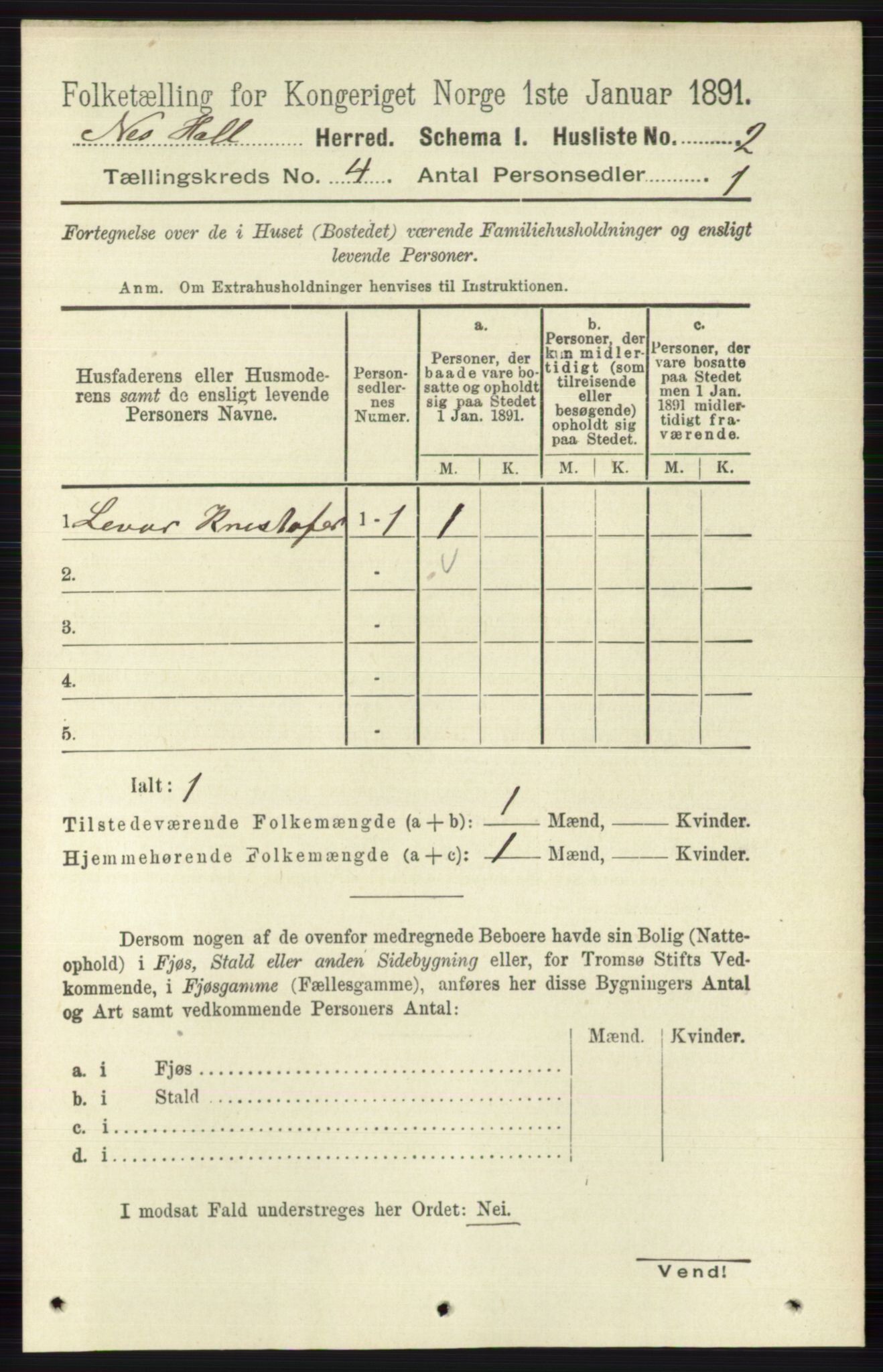 RA, 1891 census for 0616 Nes, 1891, p. 2023