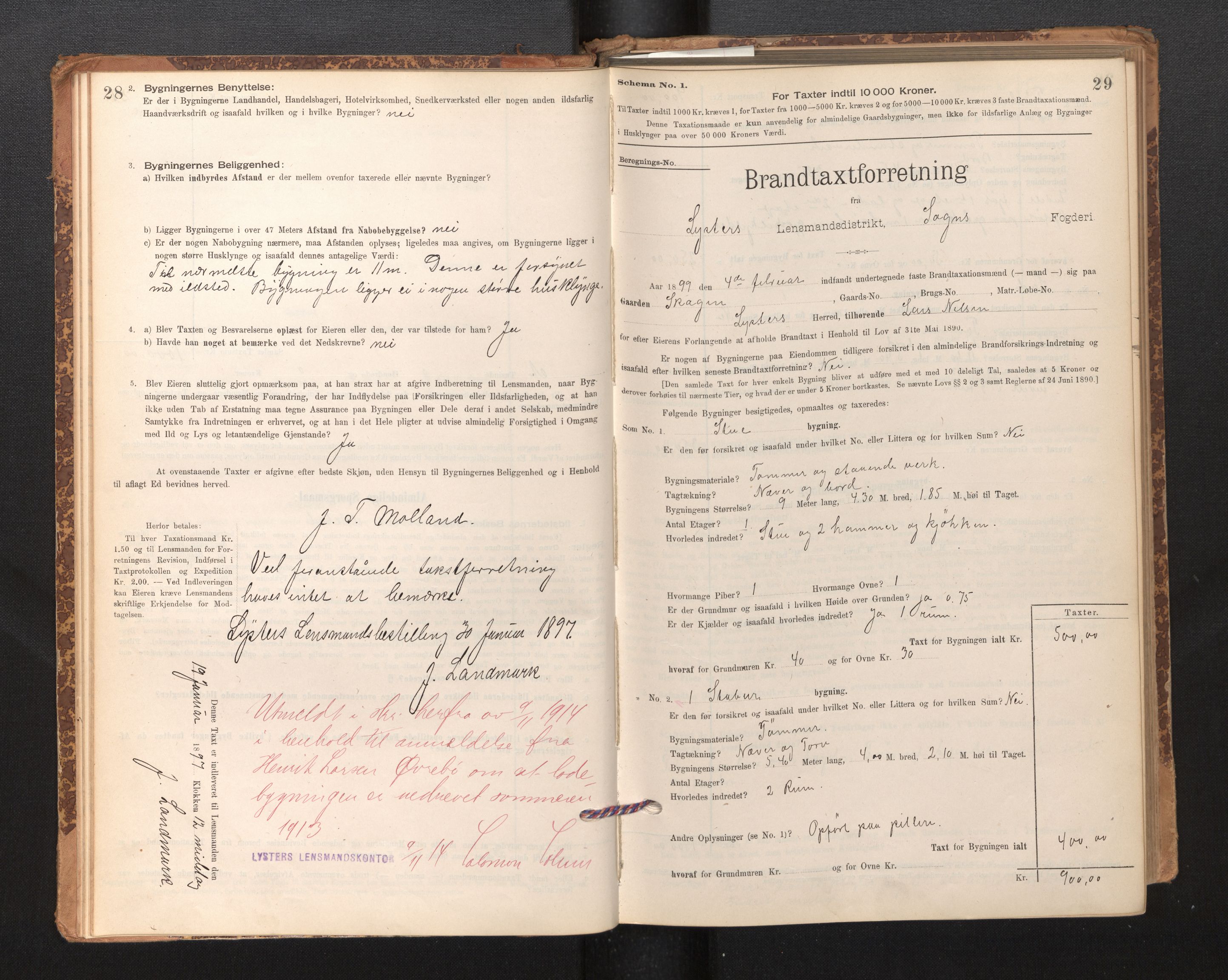 Lensmannen i Luster, SAB/A-29301/0012/L0007: Branntakstprotokoll, skjematakst, 1895-1935, p. 28-29