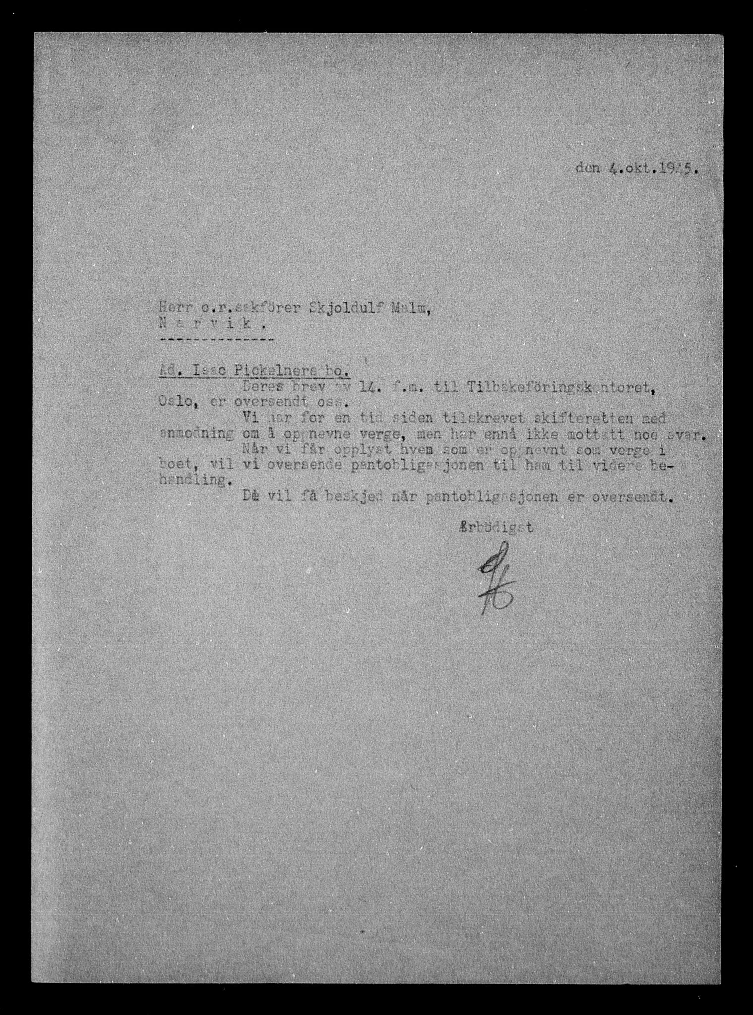 Justisdepartementet, Tilbakeføringskontoret for inndratte formuer, AV/RA-S-1564/H/Hc/Hcb/L0915: --, 1945-1947, p. 170