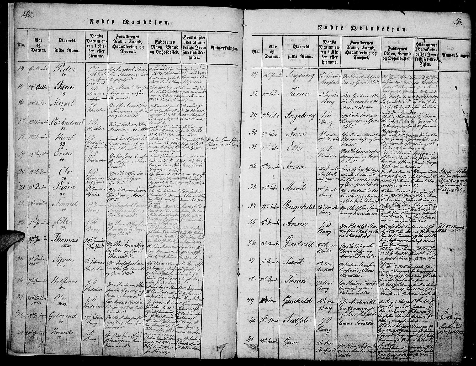 Sør-Aurdal prestekontor, SAH/PREST-128/H/Ha/Haa/L0003: Parish register (official) no. 3, 1825-1840, p. 4-5