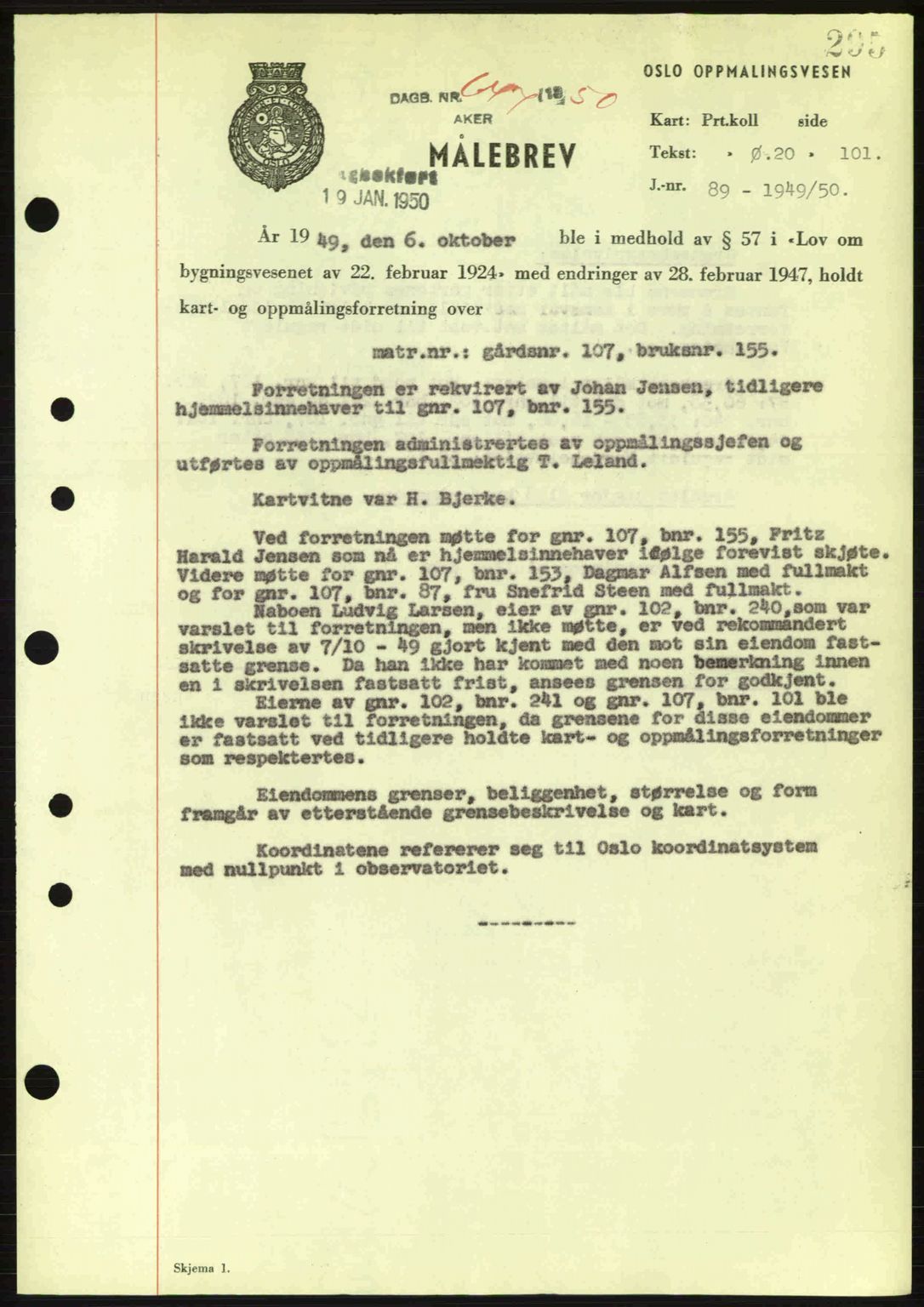Oslo byskriverembete, AV/SAO-A-10227/G/Gb/Gbd/Gbda/L0017: Mortgage book no. A215, 1949-1950, Diary no: : 647/1950