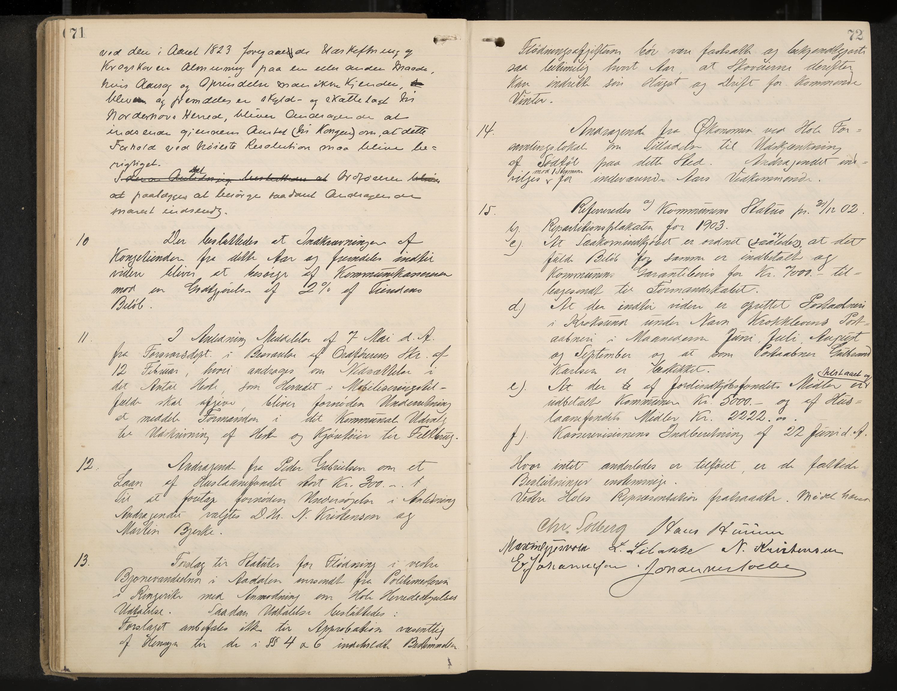 Hole formannskap og sentraladministrasjon, IKAK/0612021-1/A/Aa/L0004: Møtebok med register, 1902-1910, p. 71-72