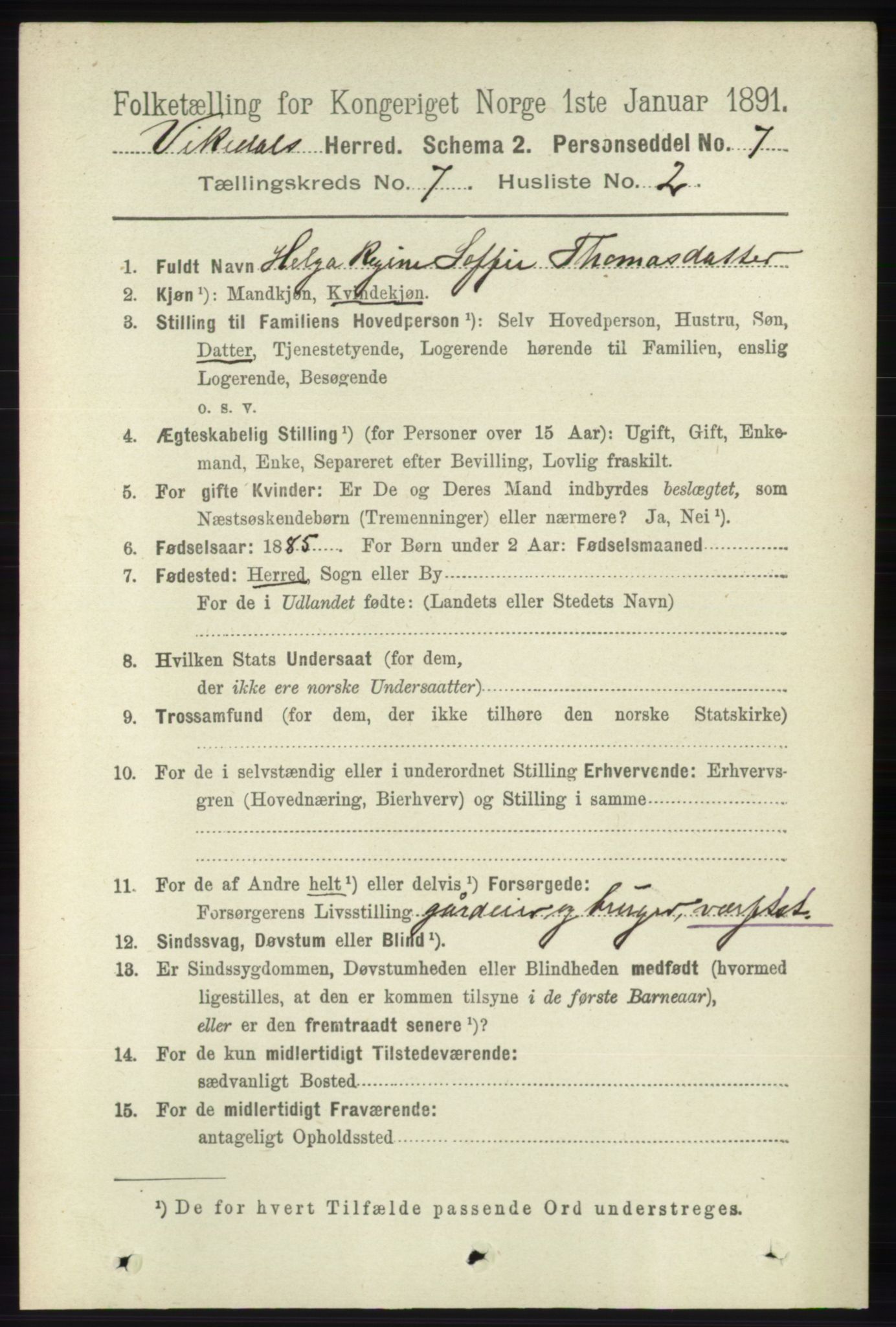 RA, 1891 census for 1157 Vikedal, 1891, p. 2048